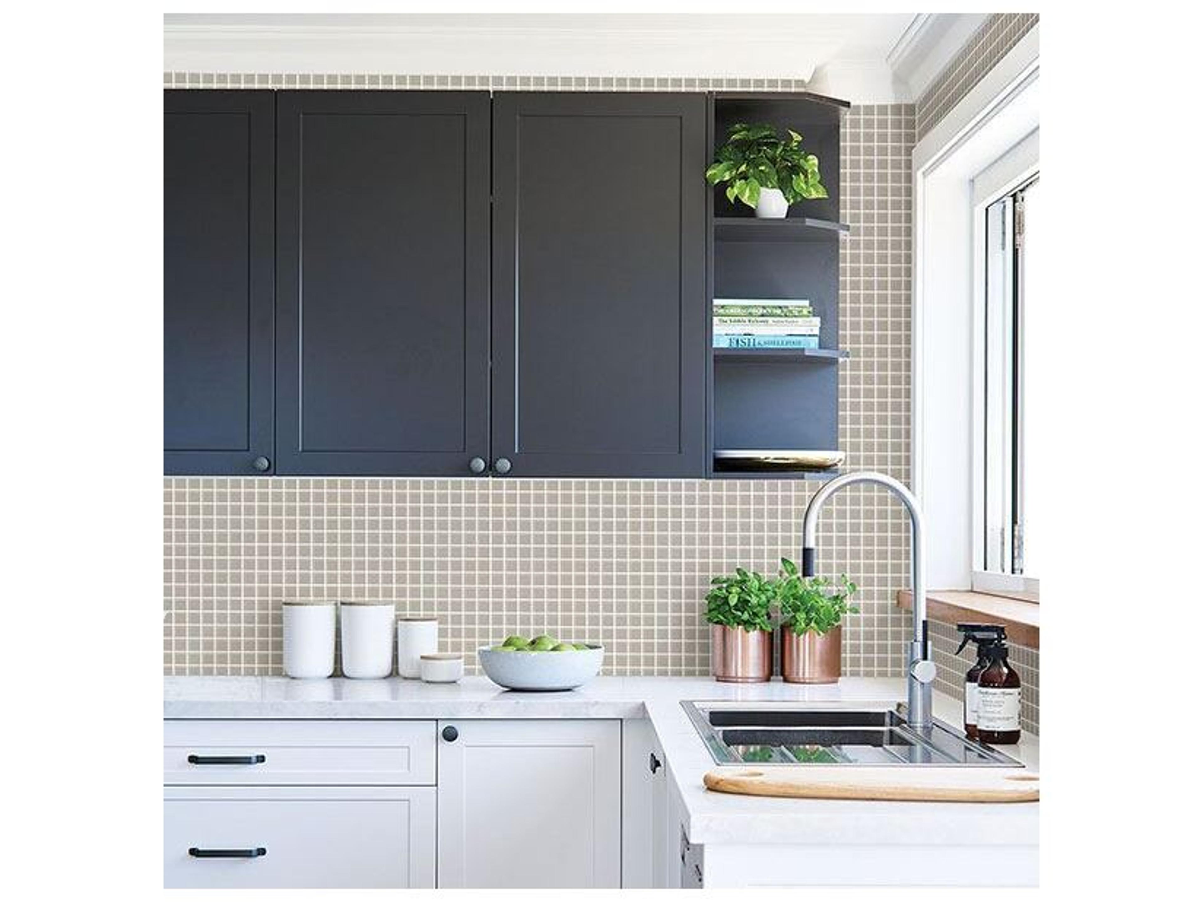 Brewster Home Fashions Kitchen & Bath Essentials Crystalline Taupe Glass Tile Wallpaper