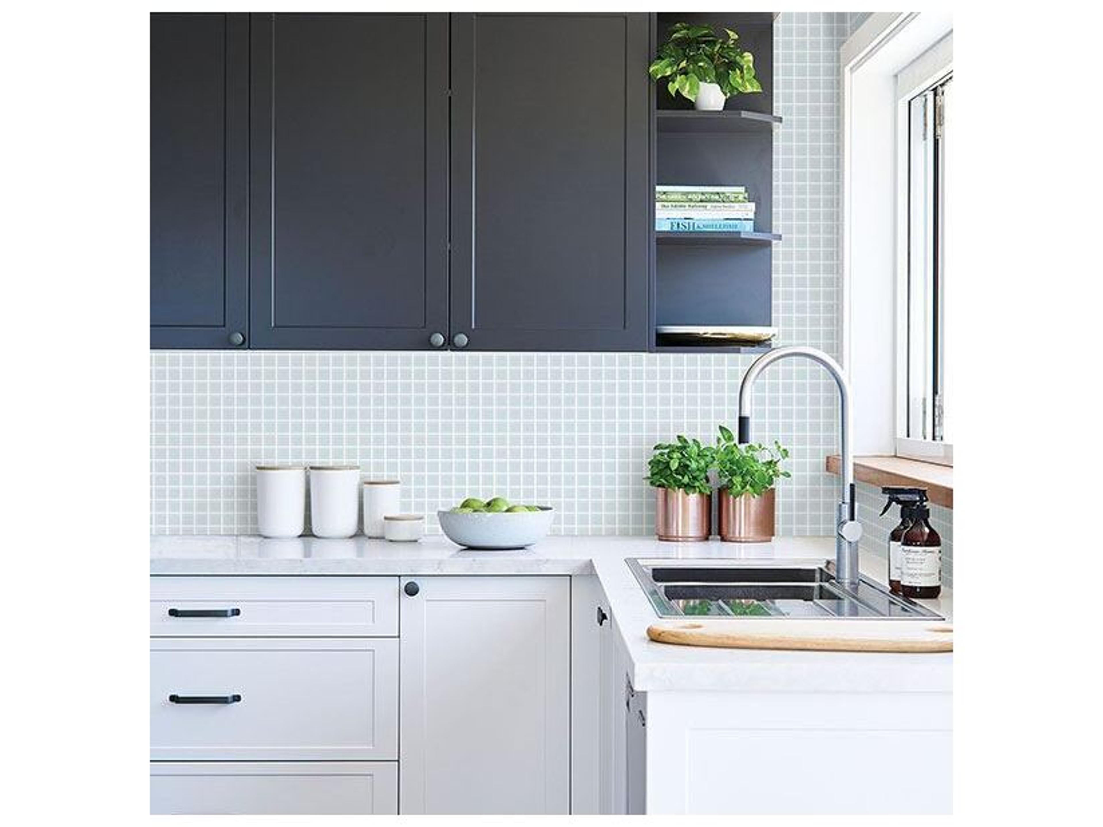 Brewster Home Fashions Kitchen & Bath Essentials Crystalline Light Blue Glass Tile Wallpaper