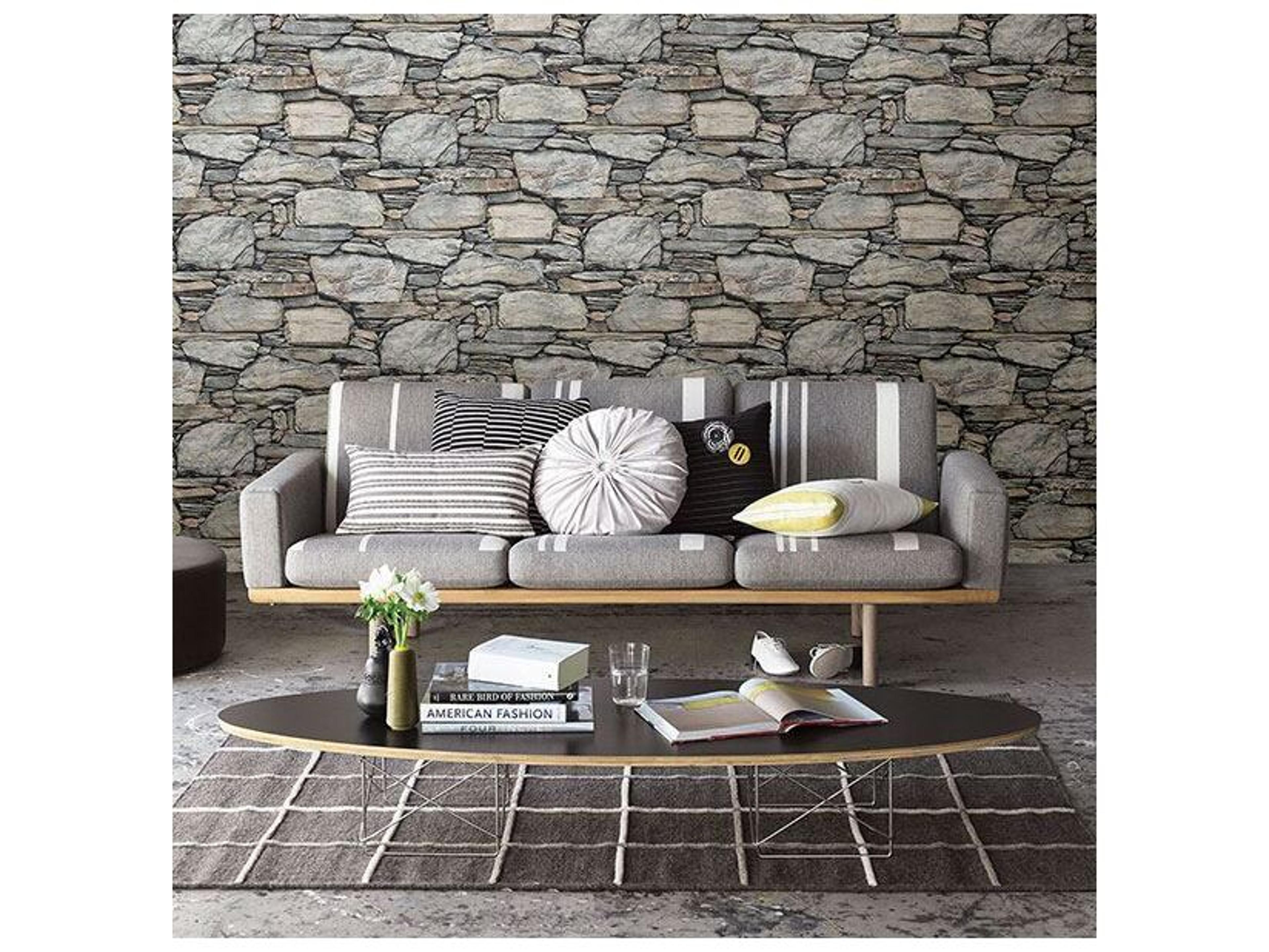 Brewster Home Fashions Techniques & Finishes Iii Cobble Light Grey Stone Wall Wallpaper
