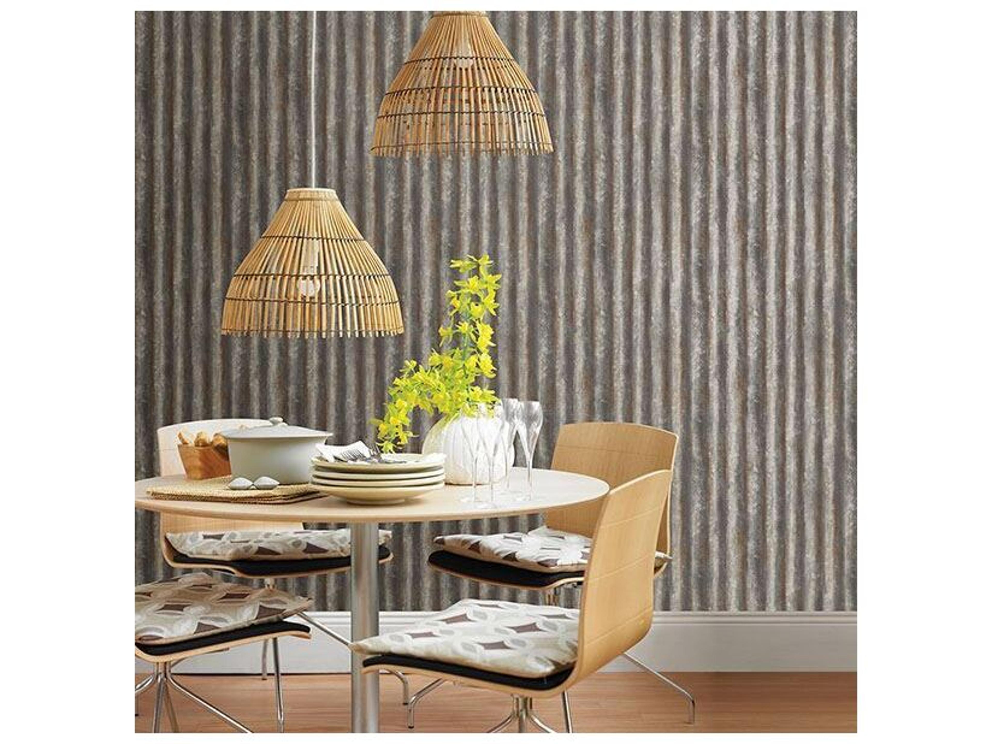 Brewster Home Fashions Techniques & Finishes Iii Alloy Silver Corrugated Metal Wallpaper