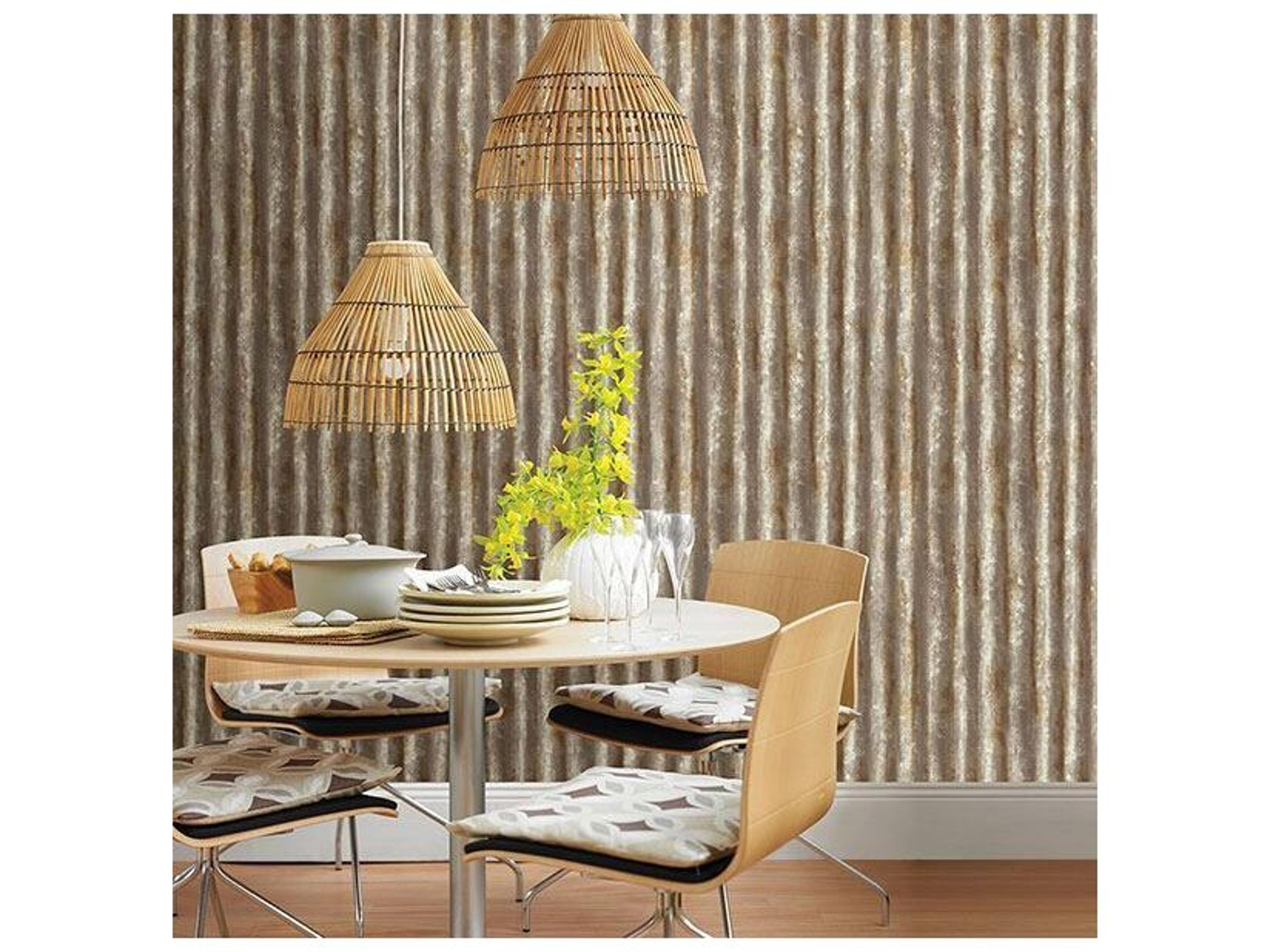 Brewster Home Fashions Techniques & Finishes Iii Alloy Brass Corrugated Metal Wallpaper