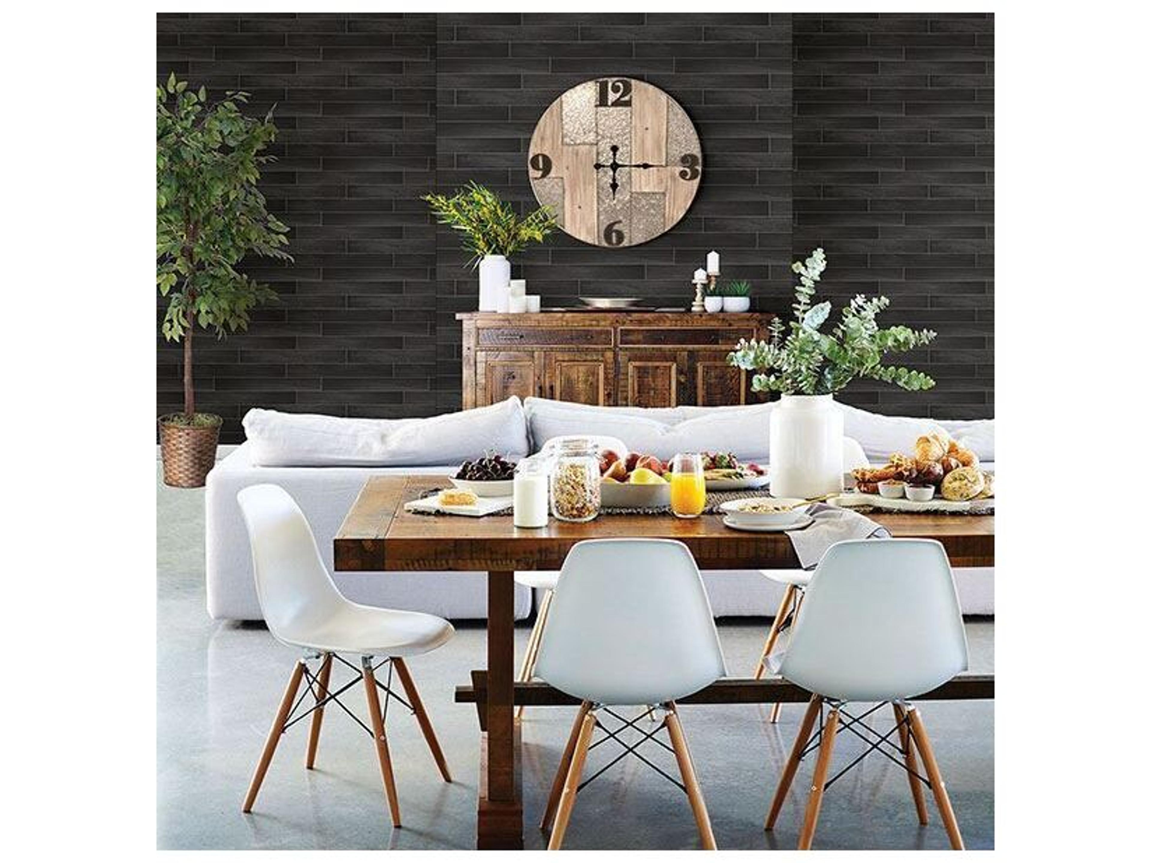 Brewster Home Fashions Techniques & Finishes Iii Nika Black Sleek Wood Wallpaper