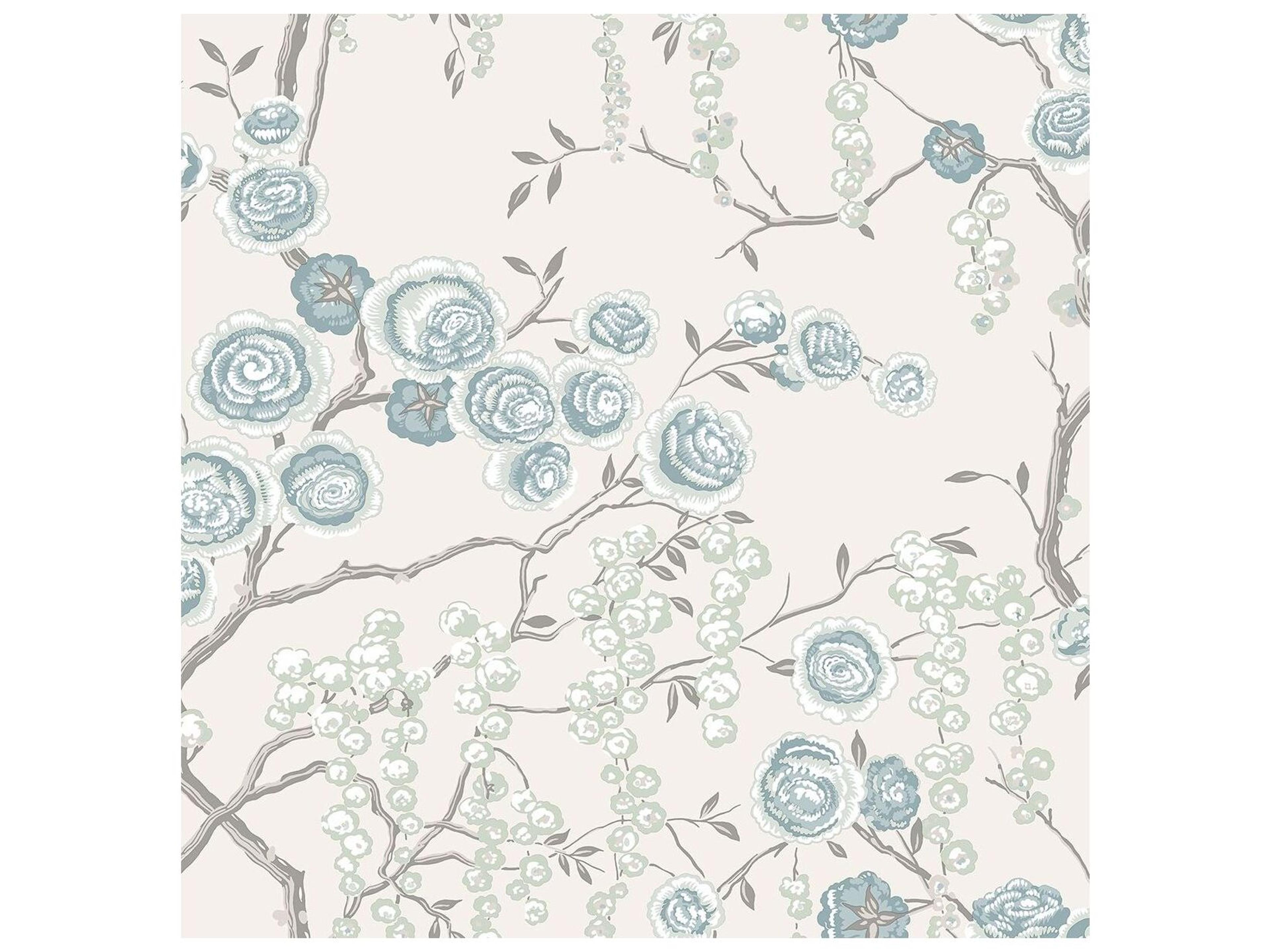 A-street Prints Aqua Peony Tree Wallpaper