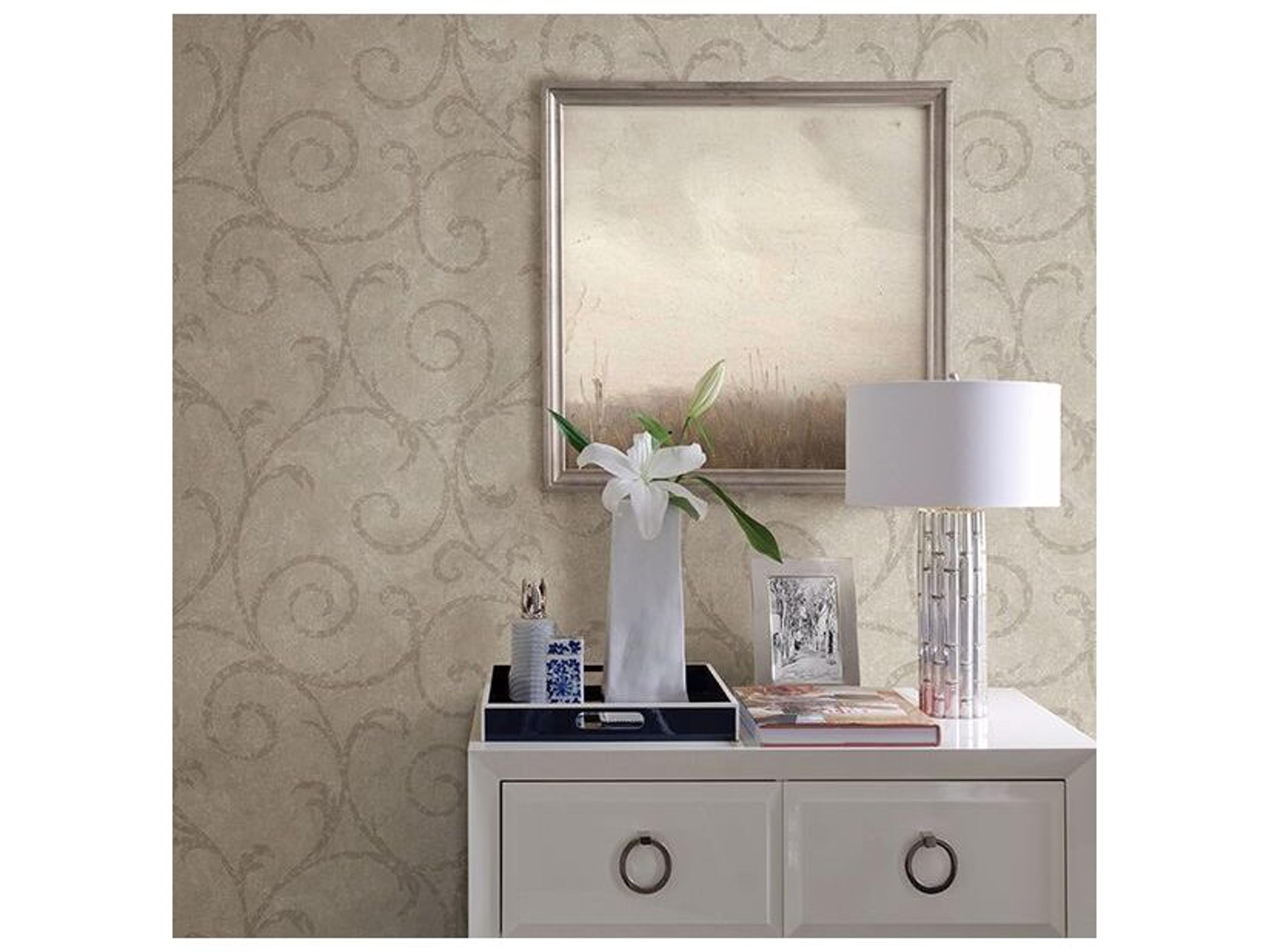 Brewster Home Fashions Warner Textures Sansa Khaki Plaster Scroll Wallpaper