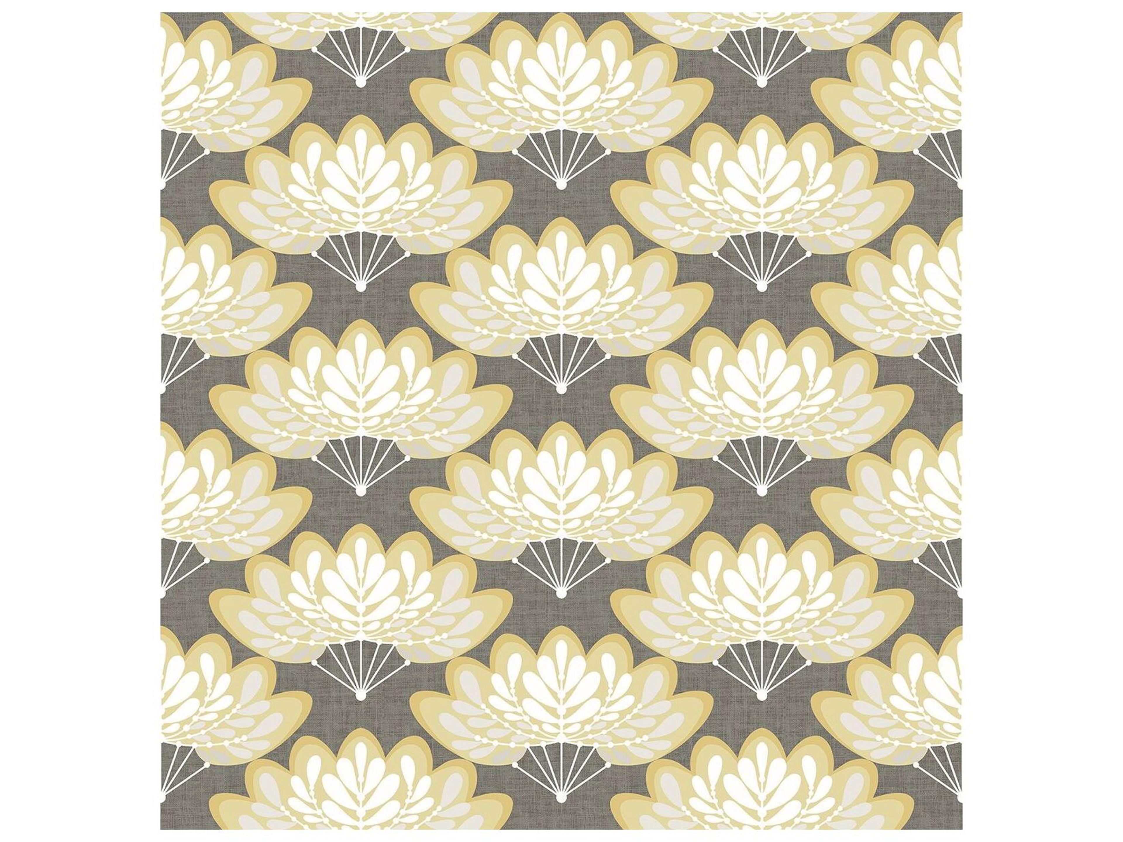 Lotus Mustard Floral Fans Unpasted Non-Woven Wallpaper