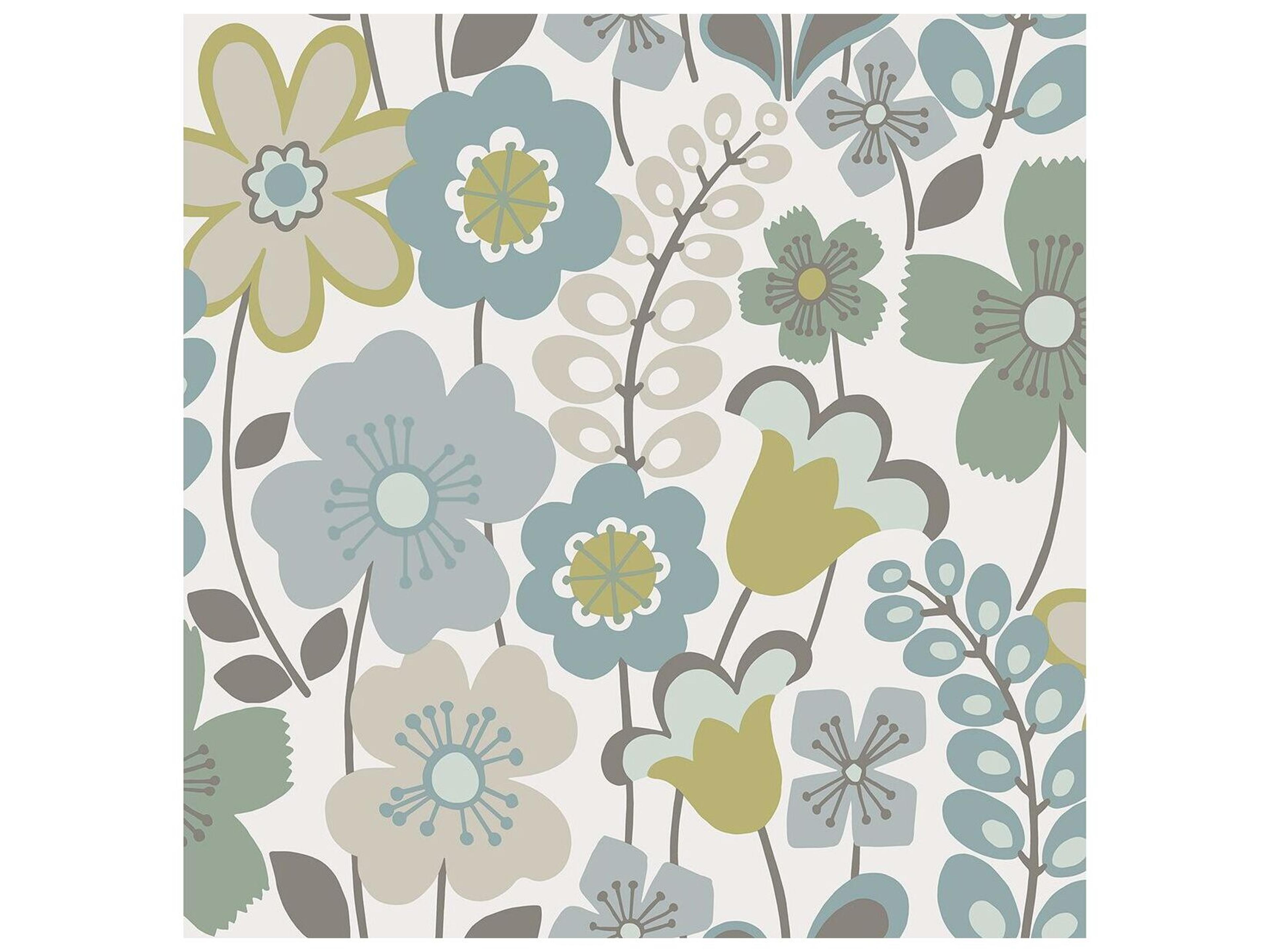 Piper Green Retro Boho Floral Non-Woven Unpasted Wallpaper