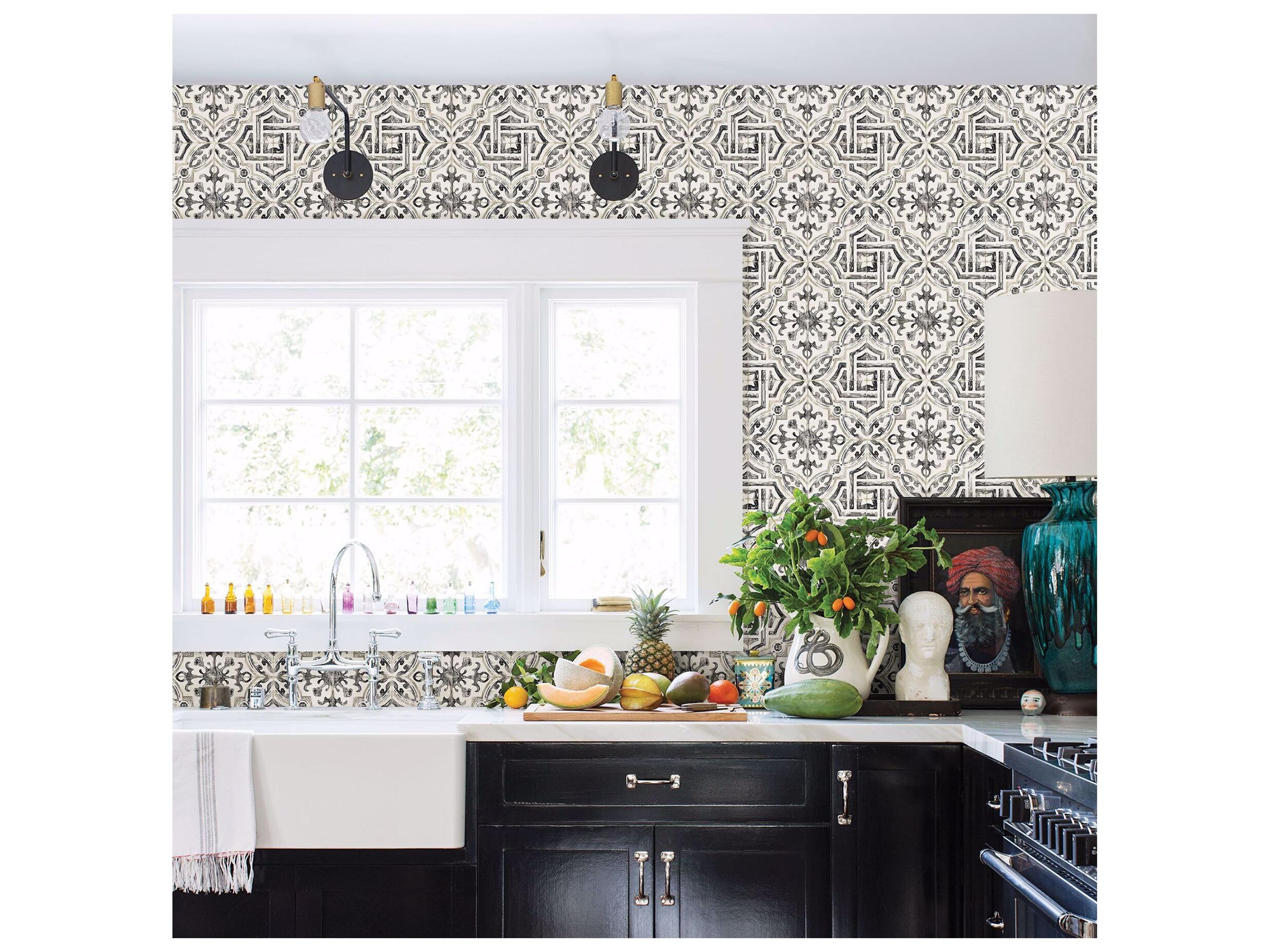 Brewster Home Fashions Fresh Start Kitchen & Bath Sonoma Charcoal Spanish Tile Wallpaper