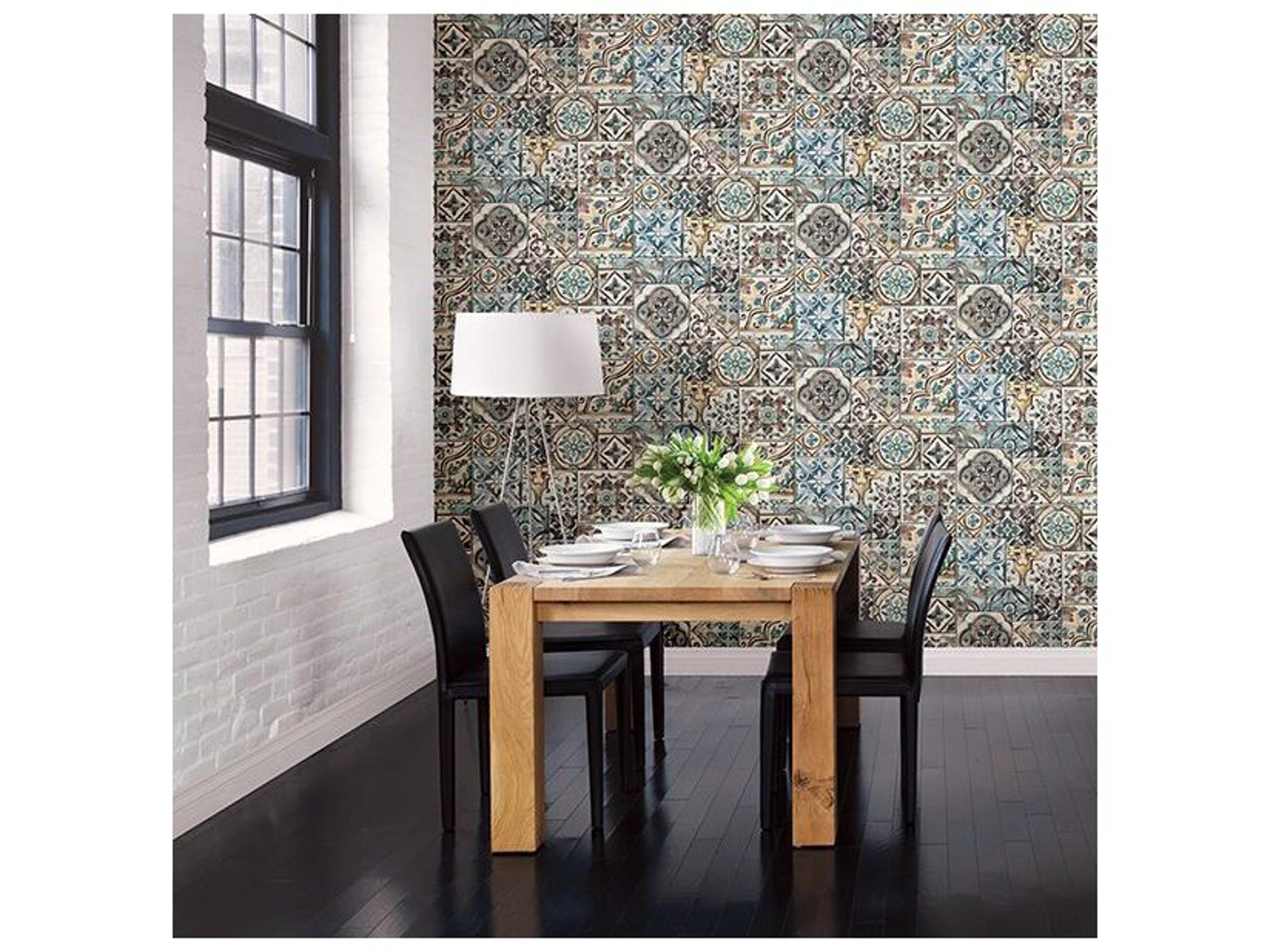 Brewster Home Fashions Fresh Start Kitchen & Bath Marrakesh Blue Global Tiles Wallpaper