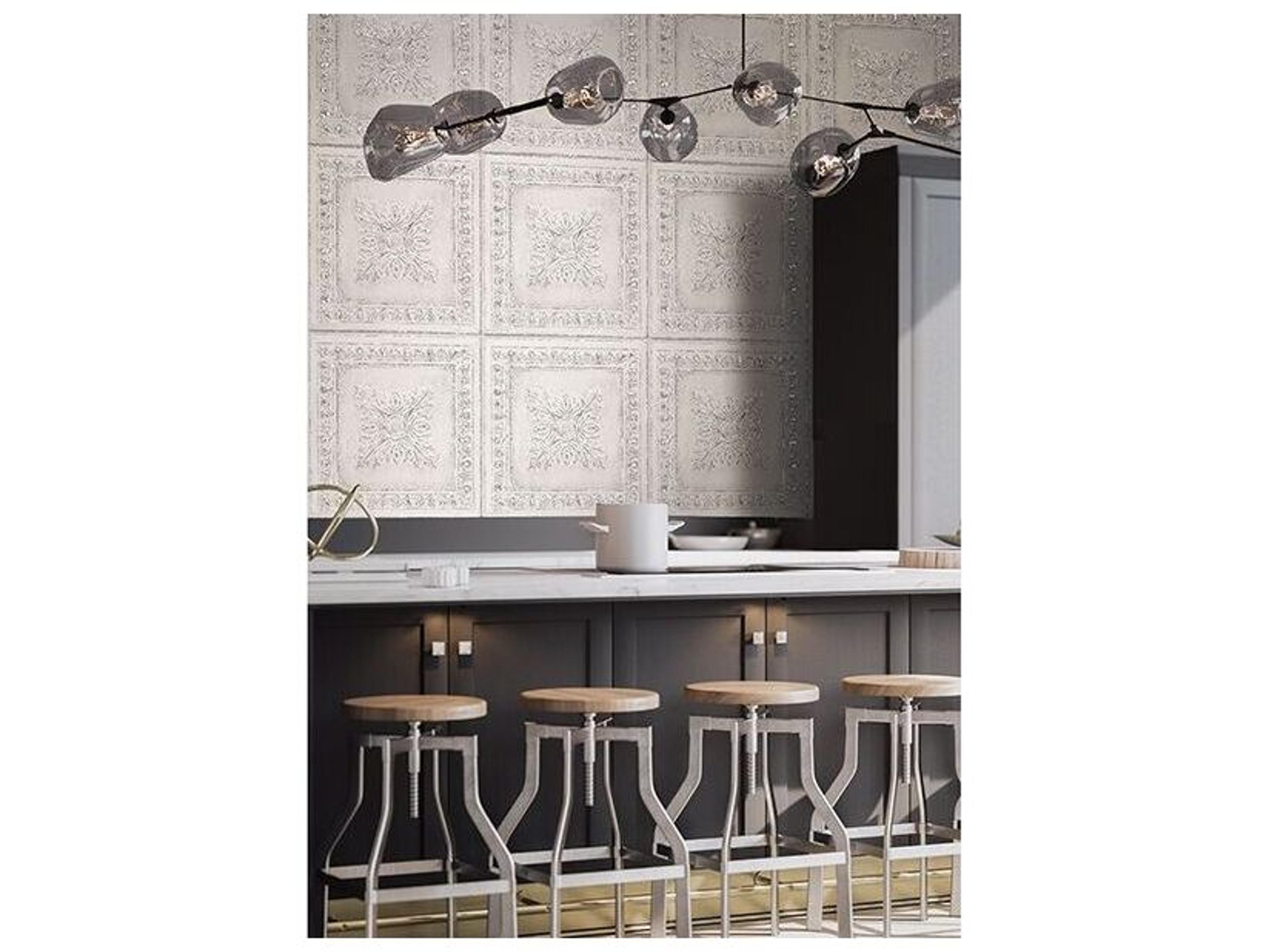 Brewster Home Fashions Fresh Start Kitchen & Bath Hazley White Ornamental Tin Tile Wallpaper