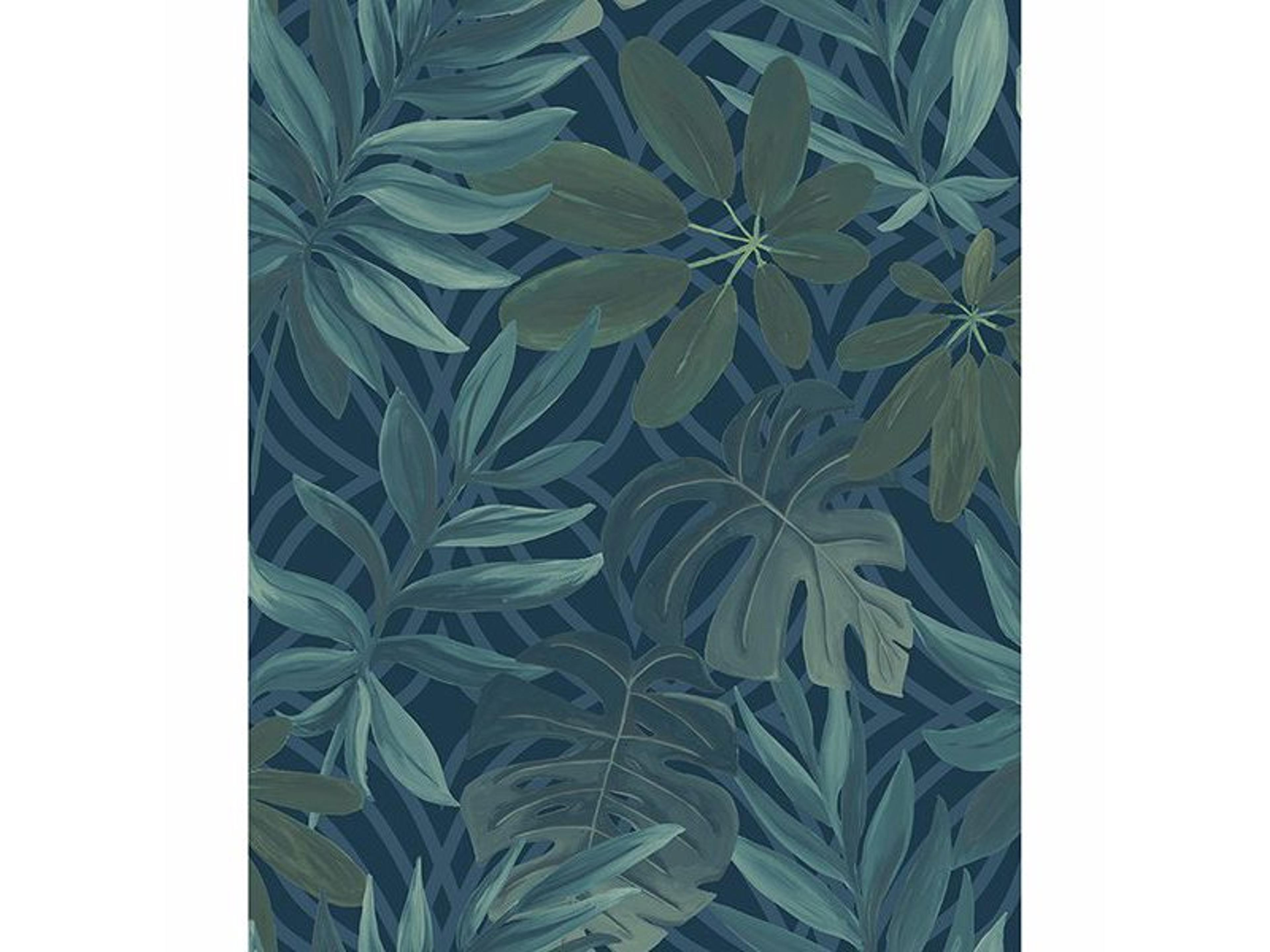 Fresh Start Kitchen & Bath Nocturnum Dark Blue Leaves Wallpaper