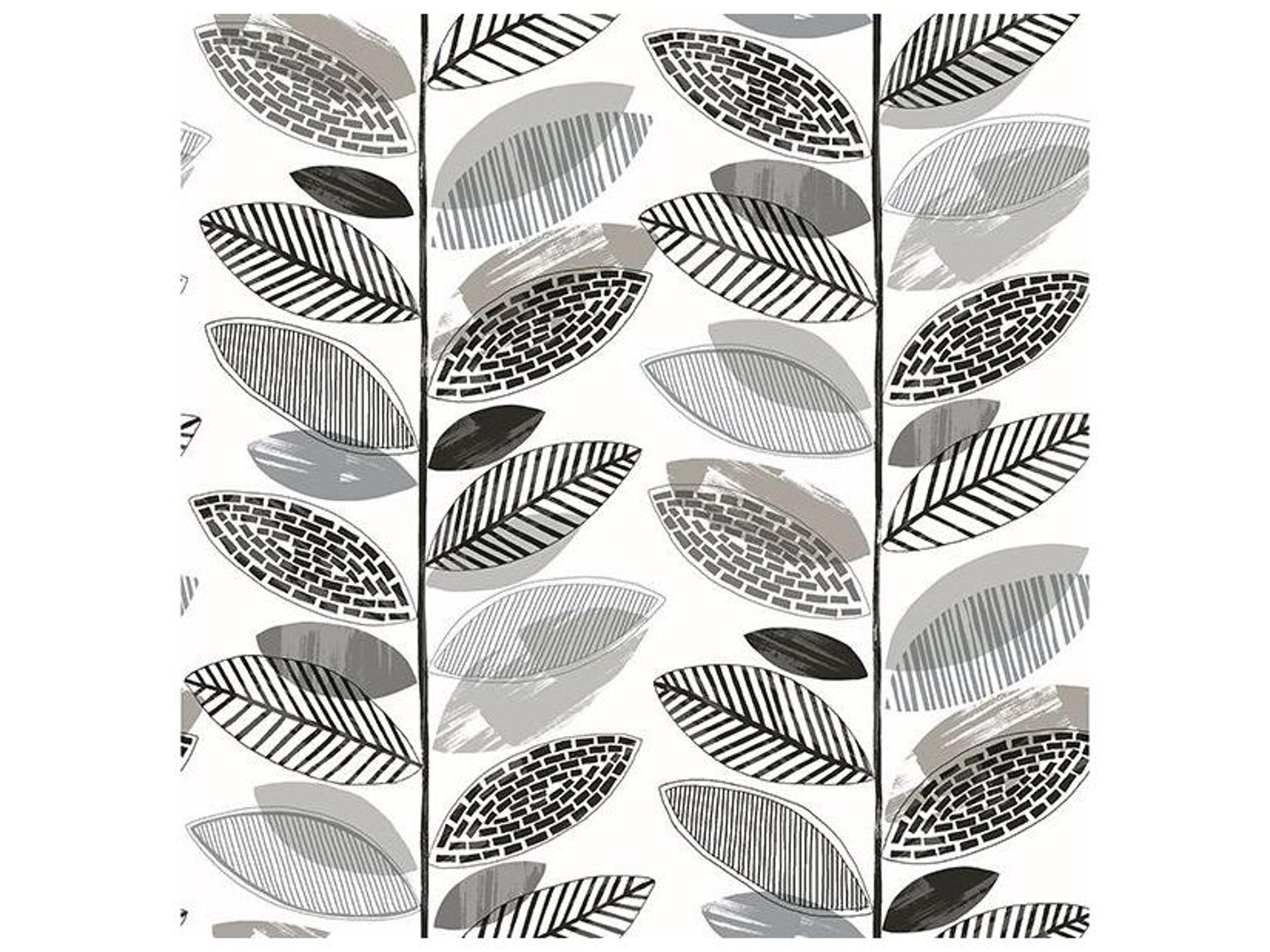 Fresh Start Kitchen & Bath Nyssa Grey Leaves Wallpaper