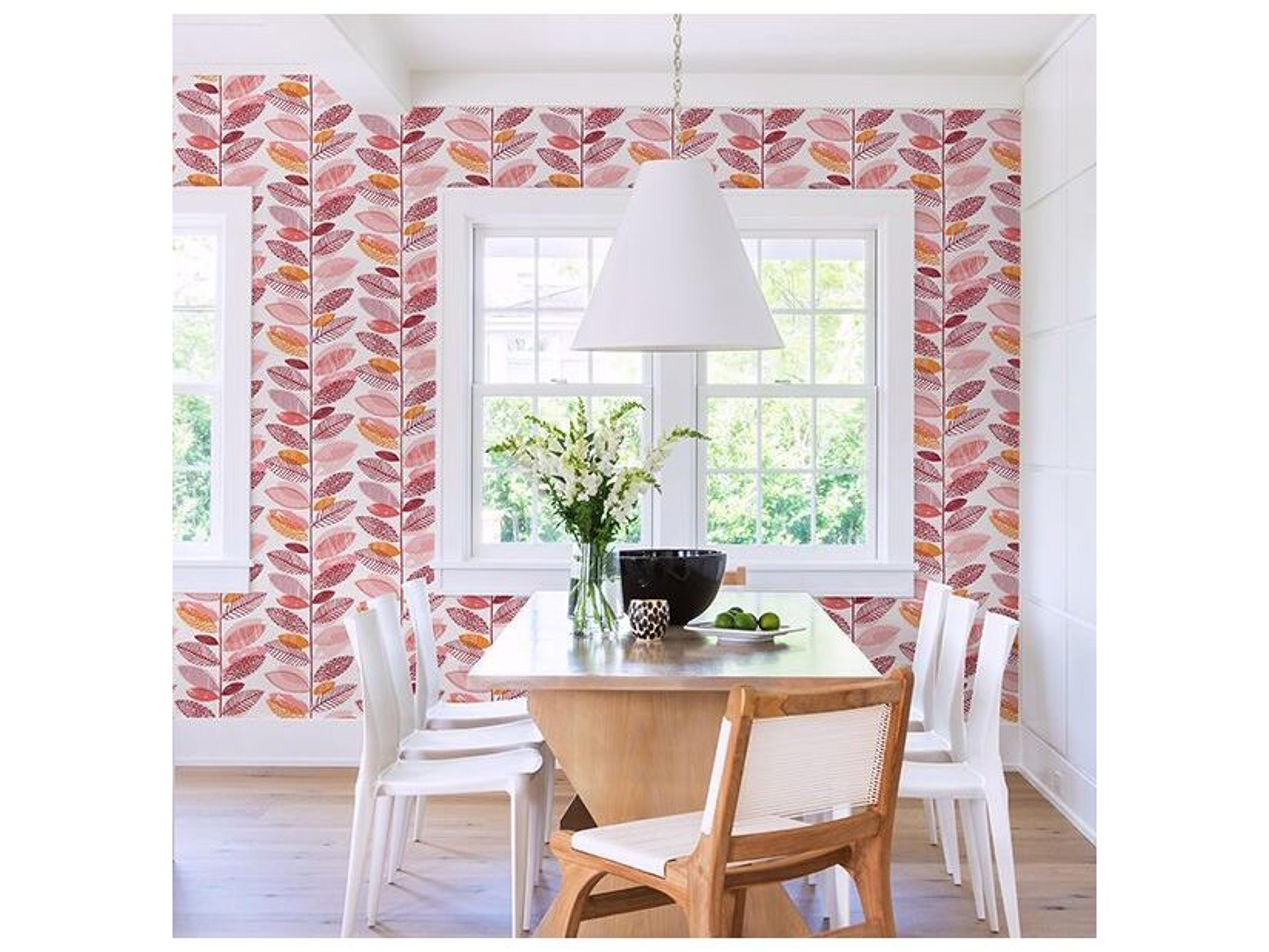 Brewster Home Fashions Fresh Start Kitchen & Bath Nyssa Coral Leaves Wallpaper