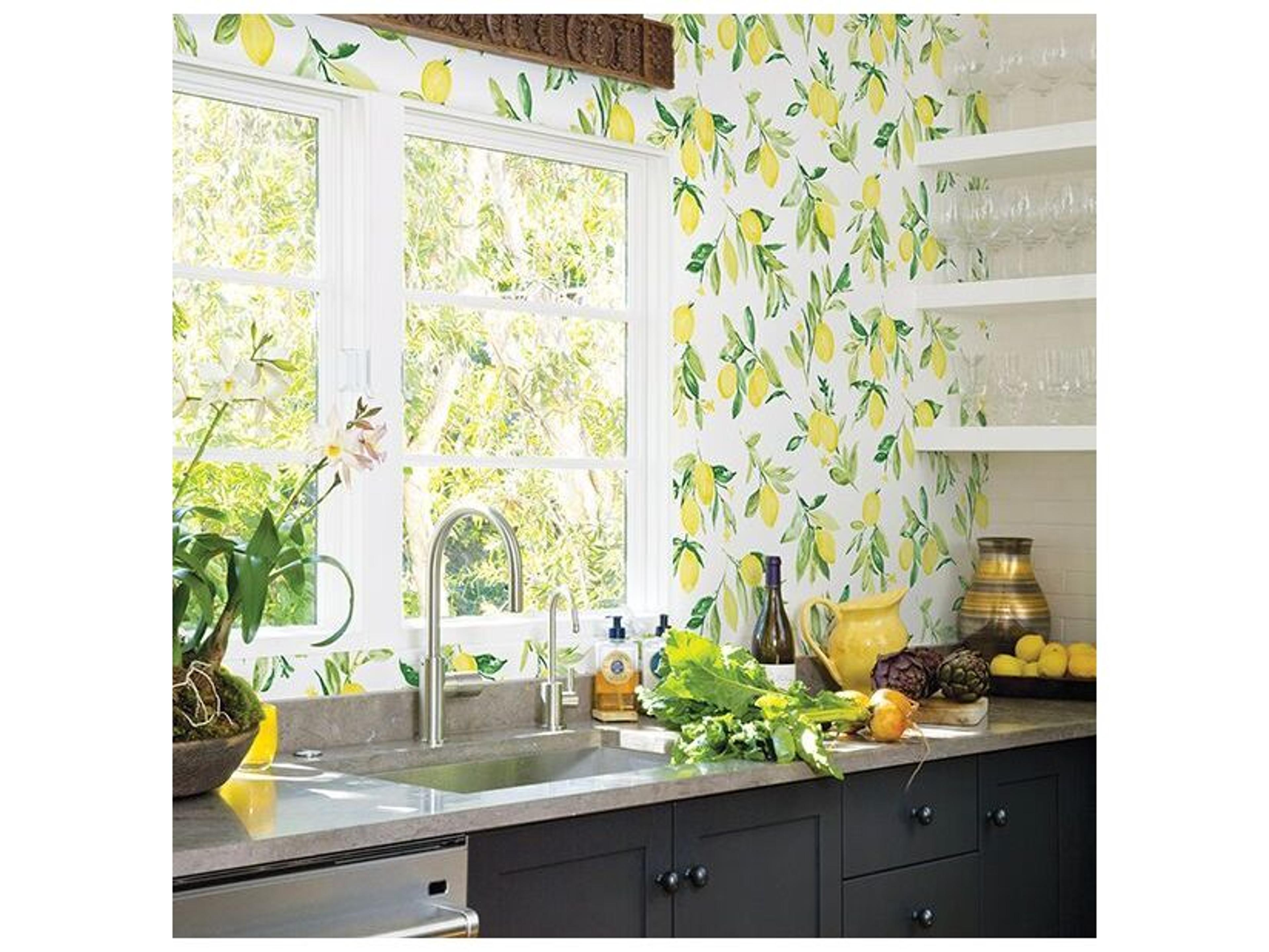 Brewster Home Fashions Fresh Start Kitchen & Bath Limon Chartreuse Fruit Wallpaper
