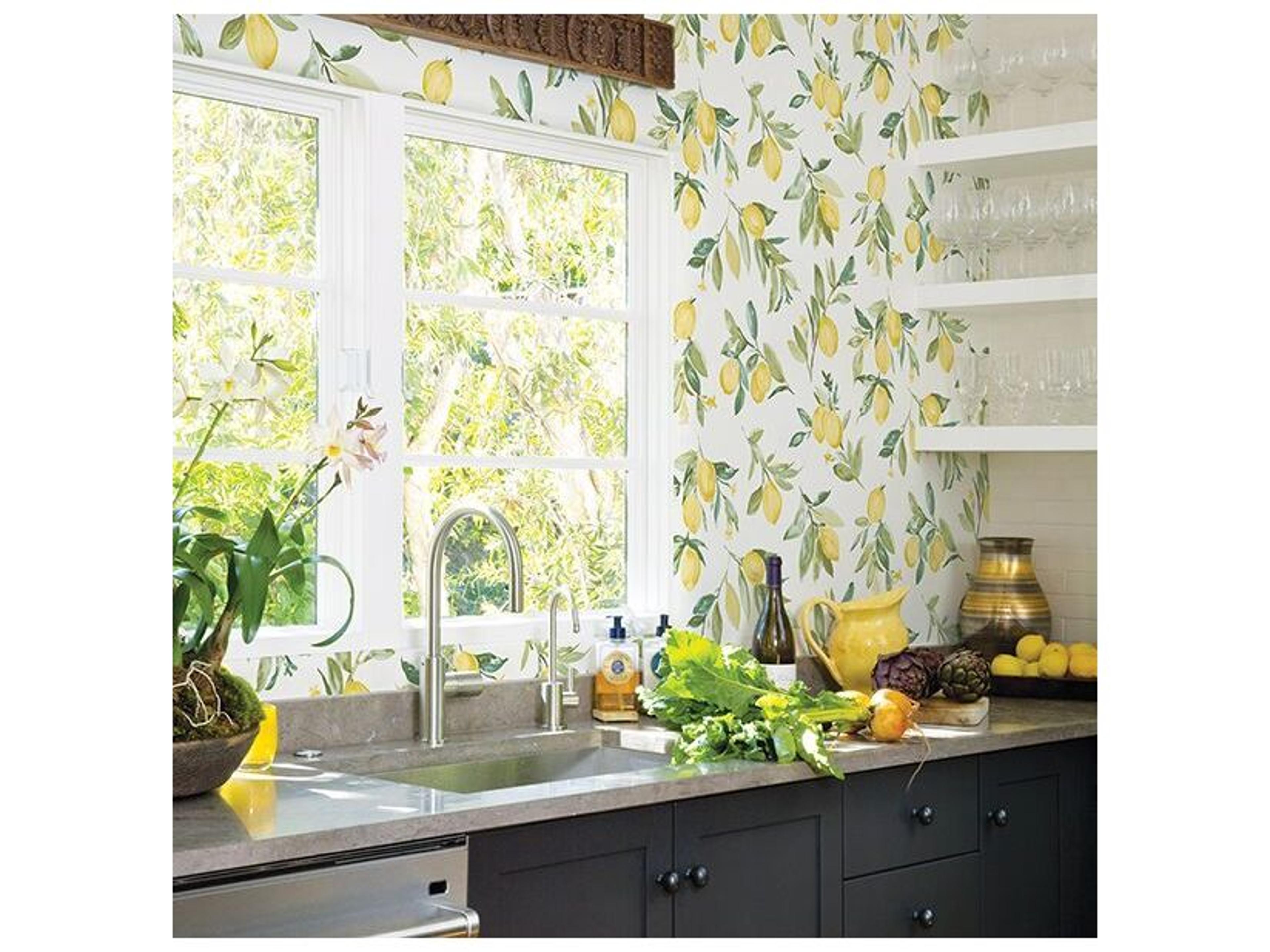 Brewster Home Fashions Fresh Start Kitchen & Bath Limon Yellow Fruit Wallpaper