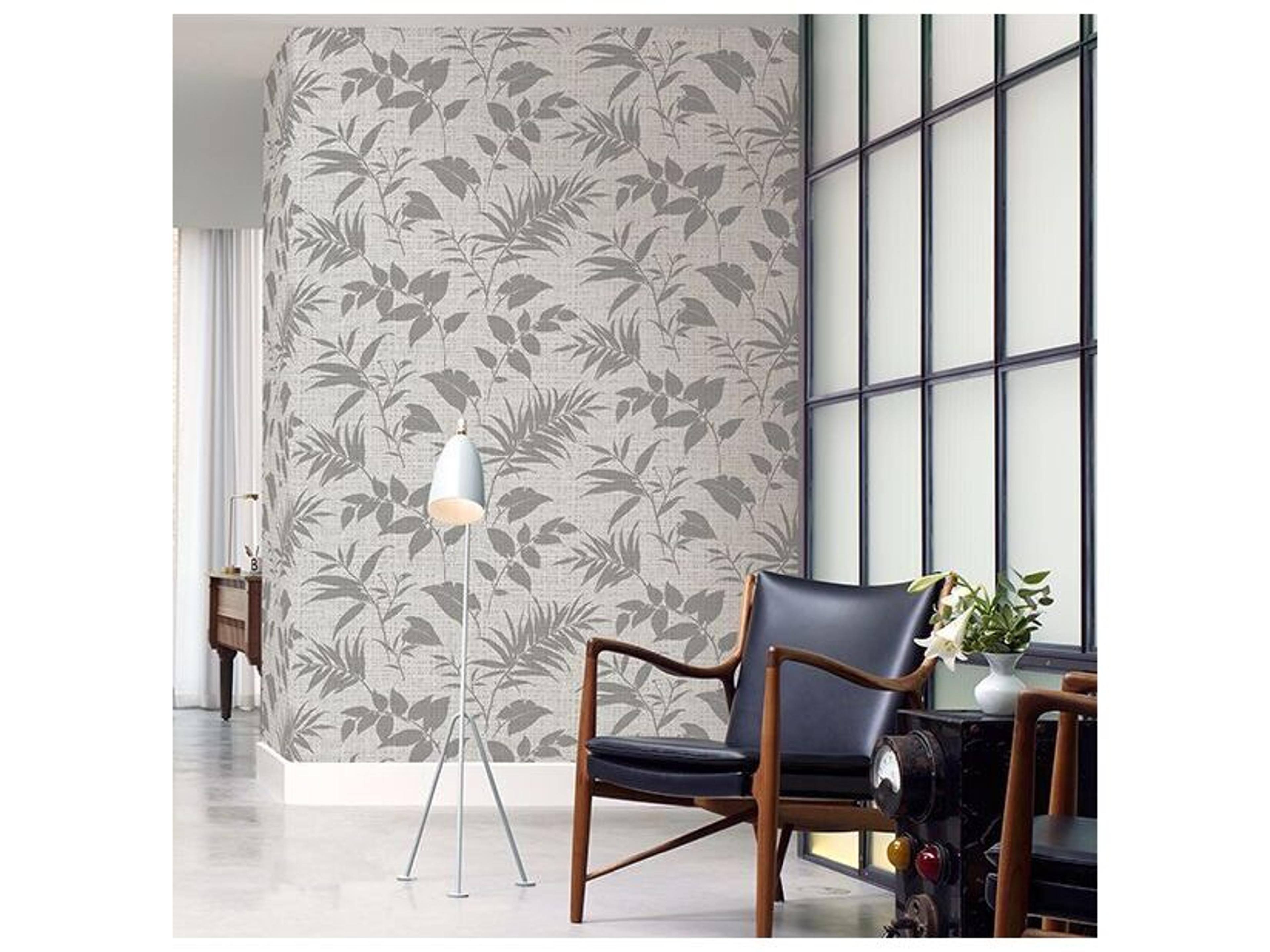 Brewster Home Fashions Warner Chandler Light Grey Botanical Faux Grasscloth Wallpaper