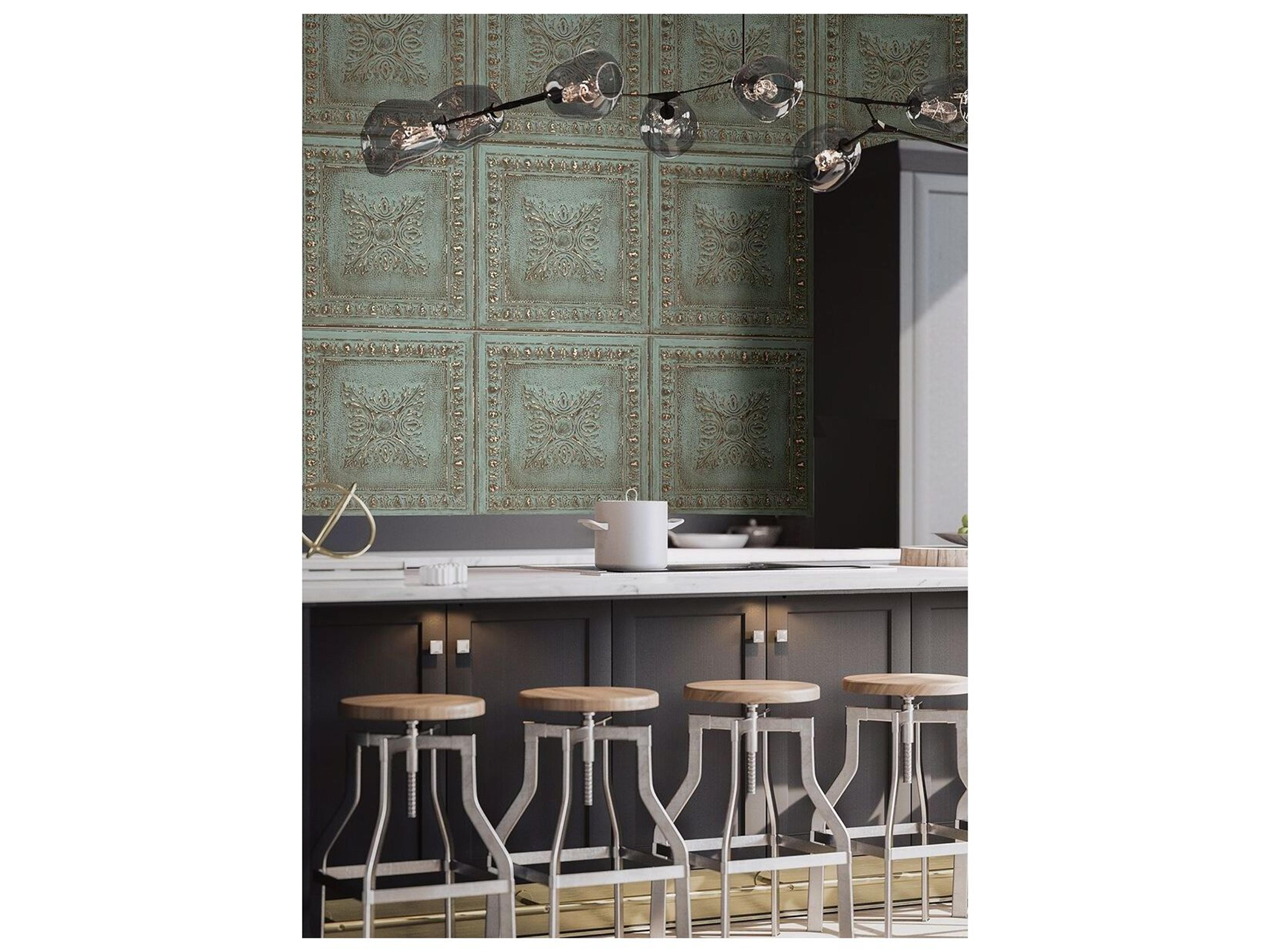 Brewster Home Fashions A-street Prints Hillman Turquoise Ornamental Tin Tile Wallpaper