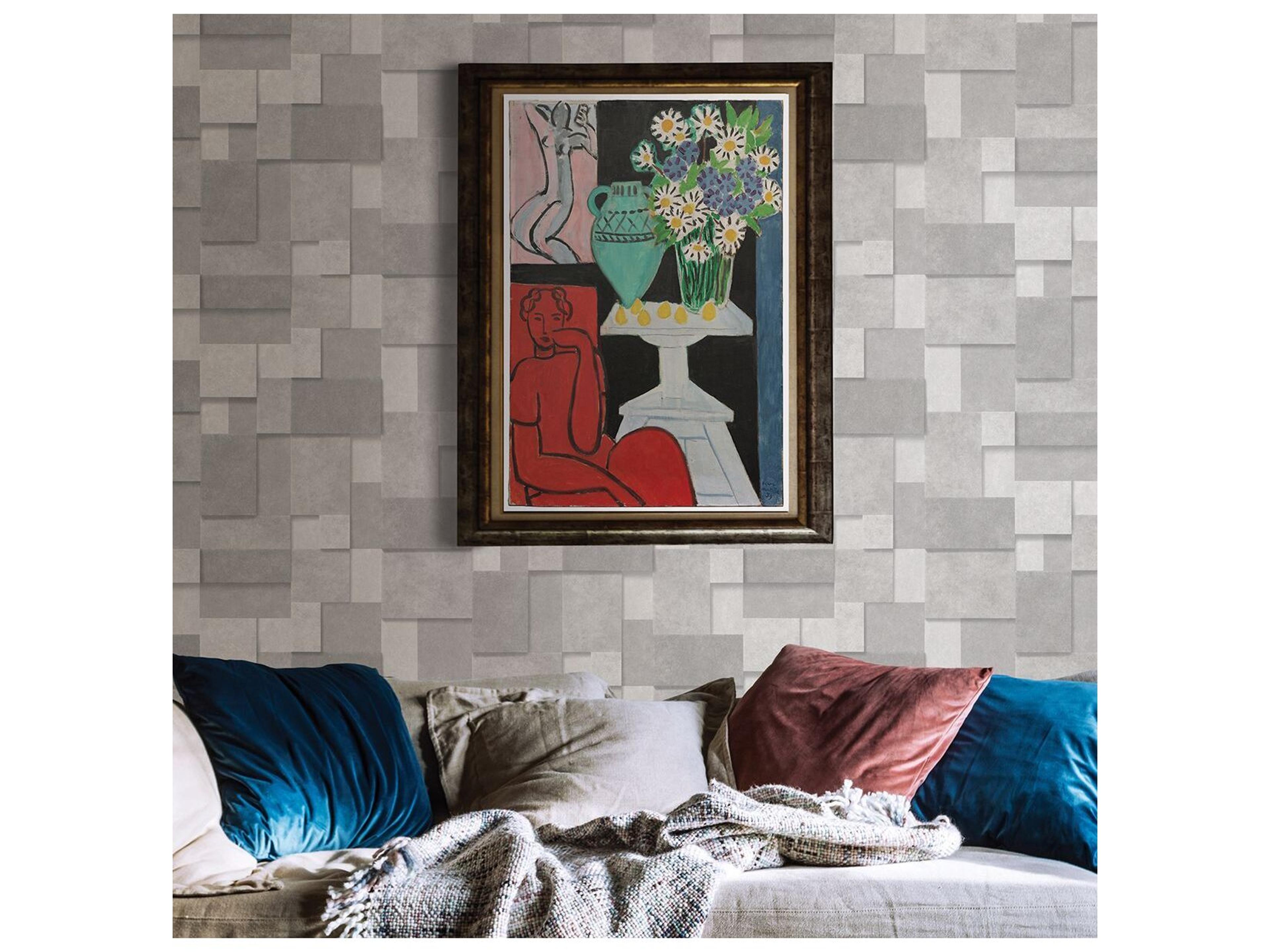 Brewster Home Fashions A-street Prints Duchamp Silver Metallic Squares Wallpaper