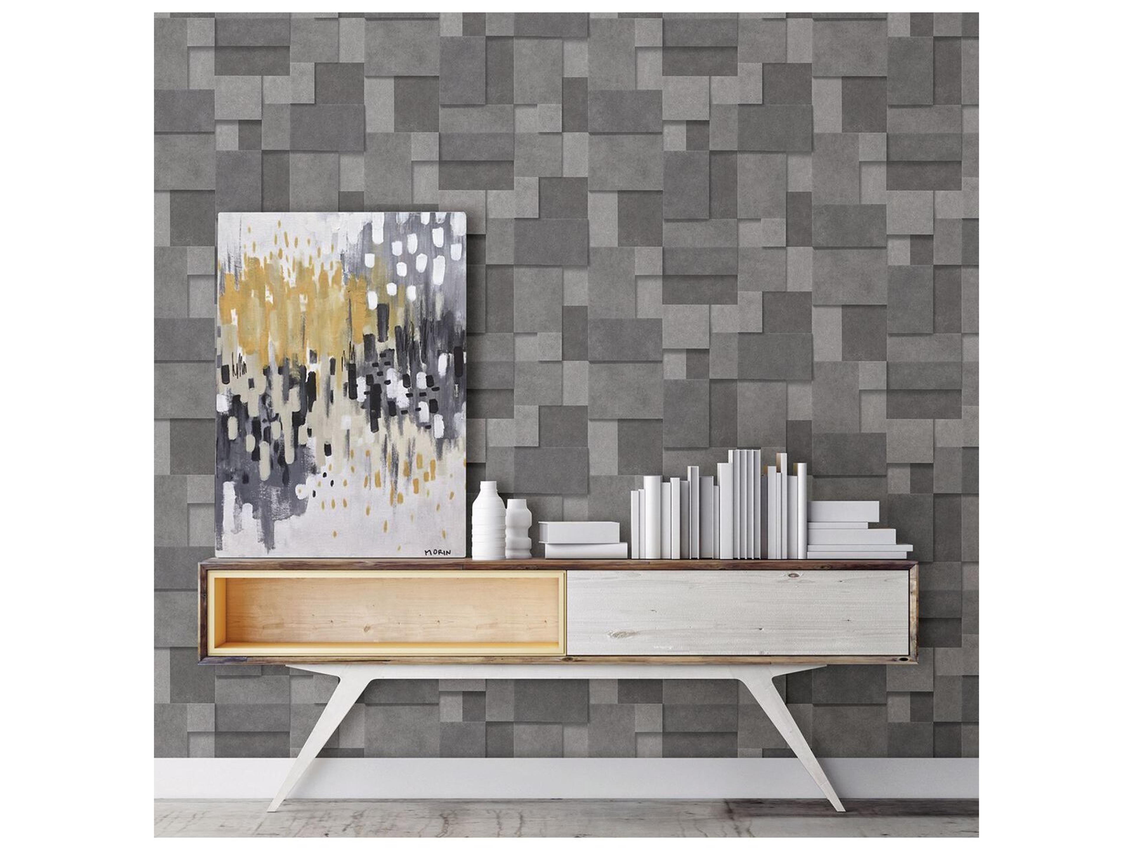 Brewster Home Fashions A-street Prints Duchamp Dark Grey Metallic Squares Wallpaper