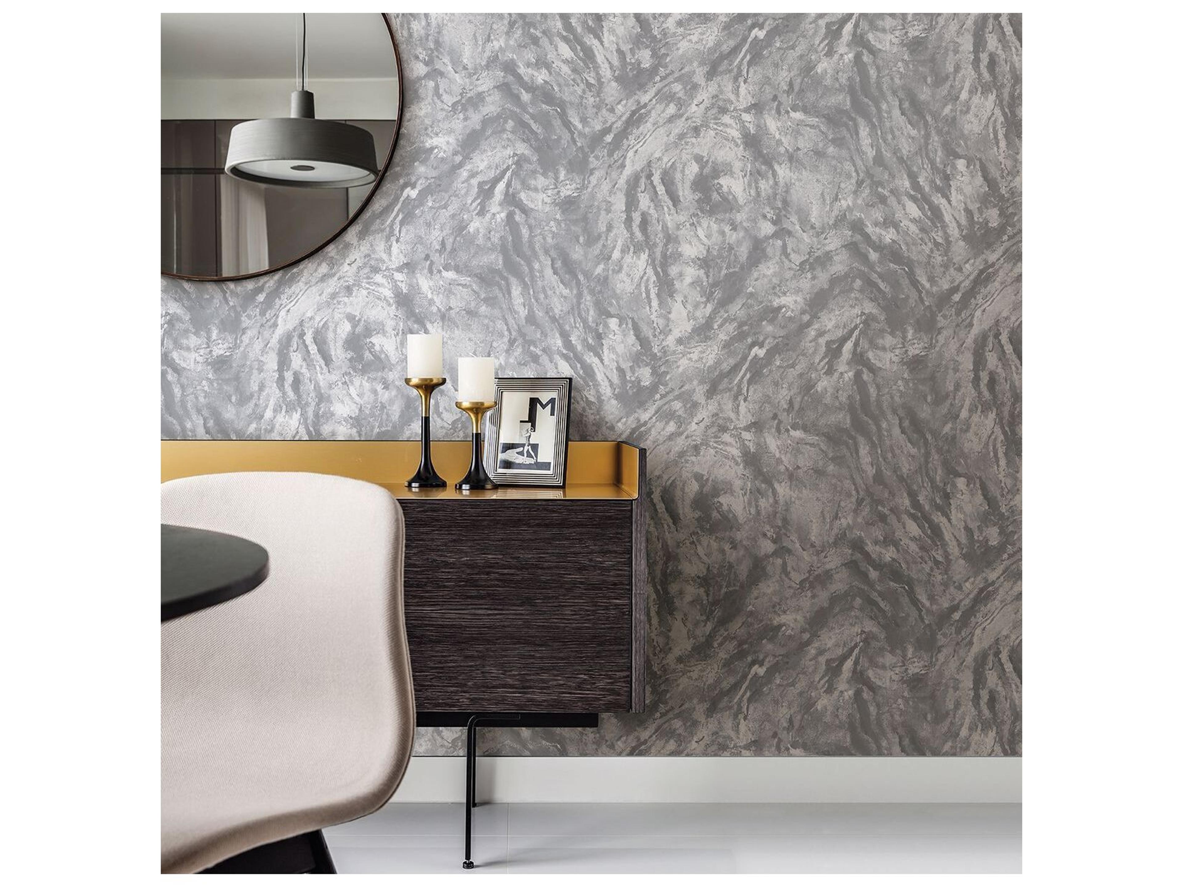 Brewster Home Fashions Polished Titania Pewter Marble Texture Wallpaper