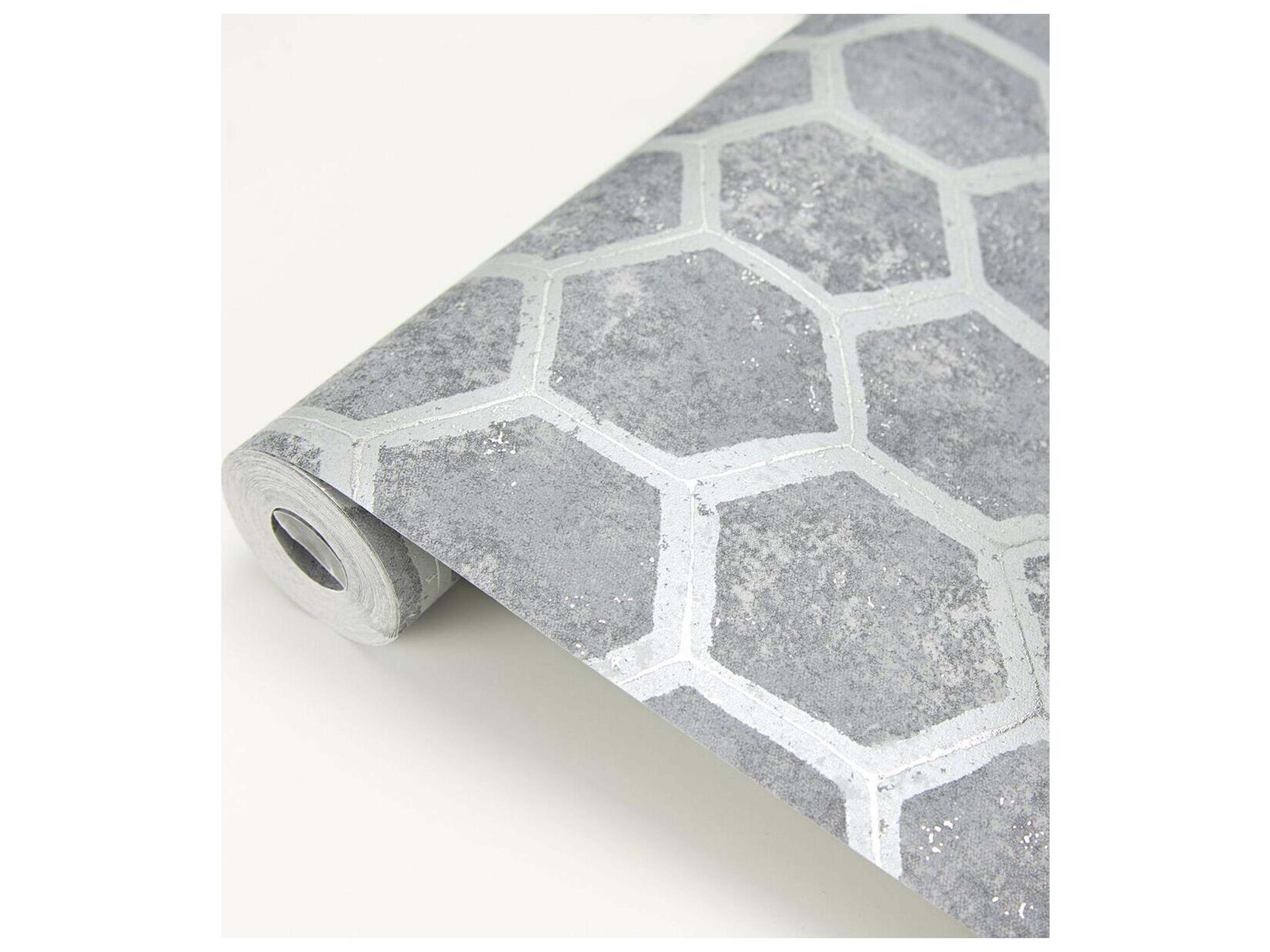 Brewster Home Fashions Polished Starling Pewter Honeycomb Wallpaper