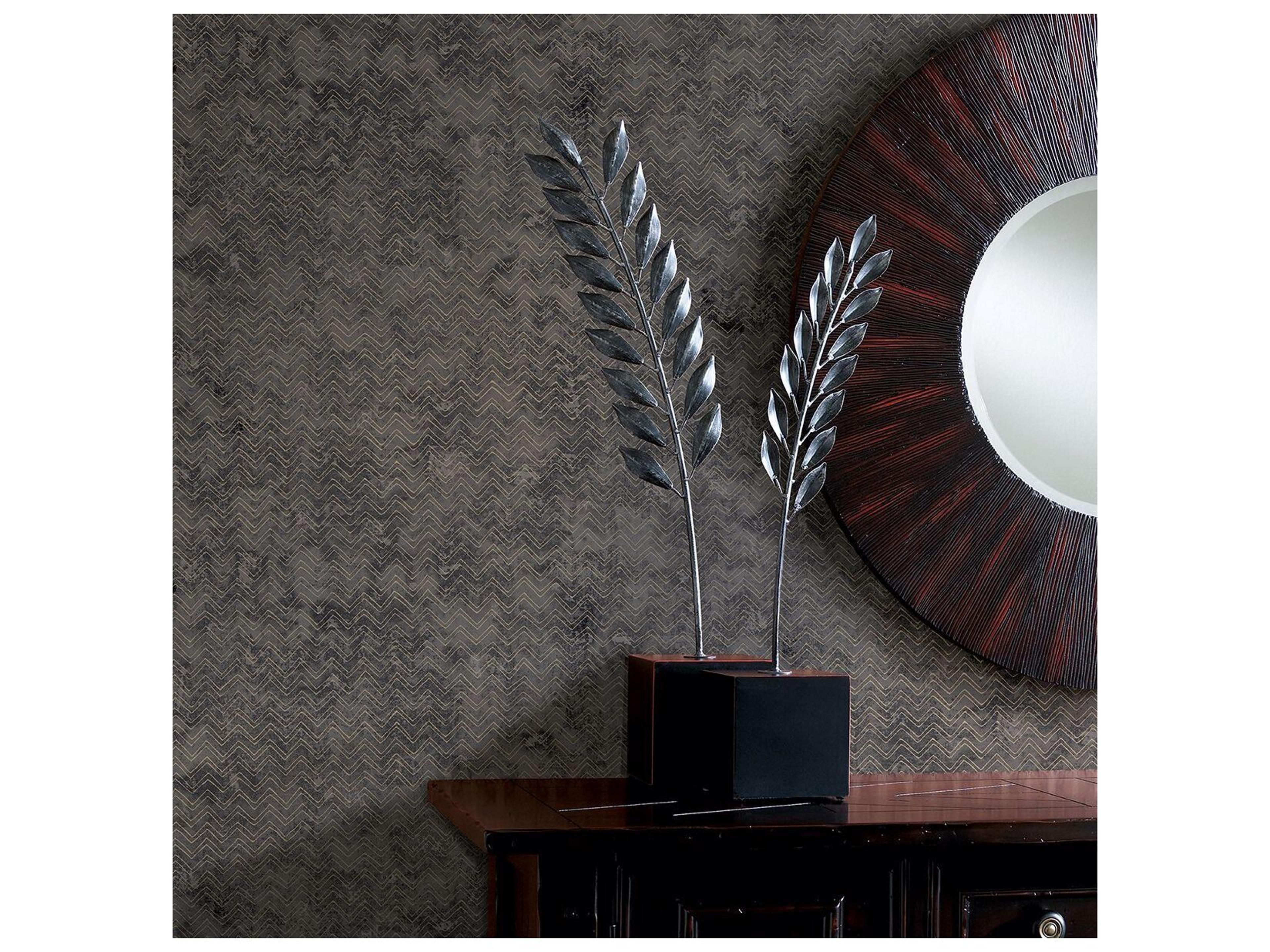 Brewster Home Fashions Polished Luna Charcoal Distressed Chevron Wallpaper