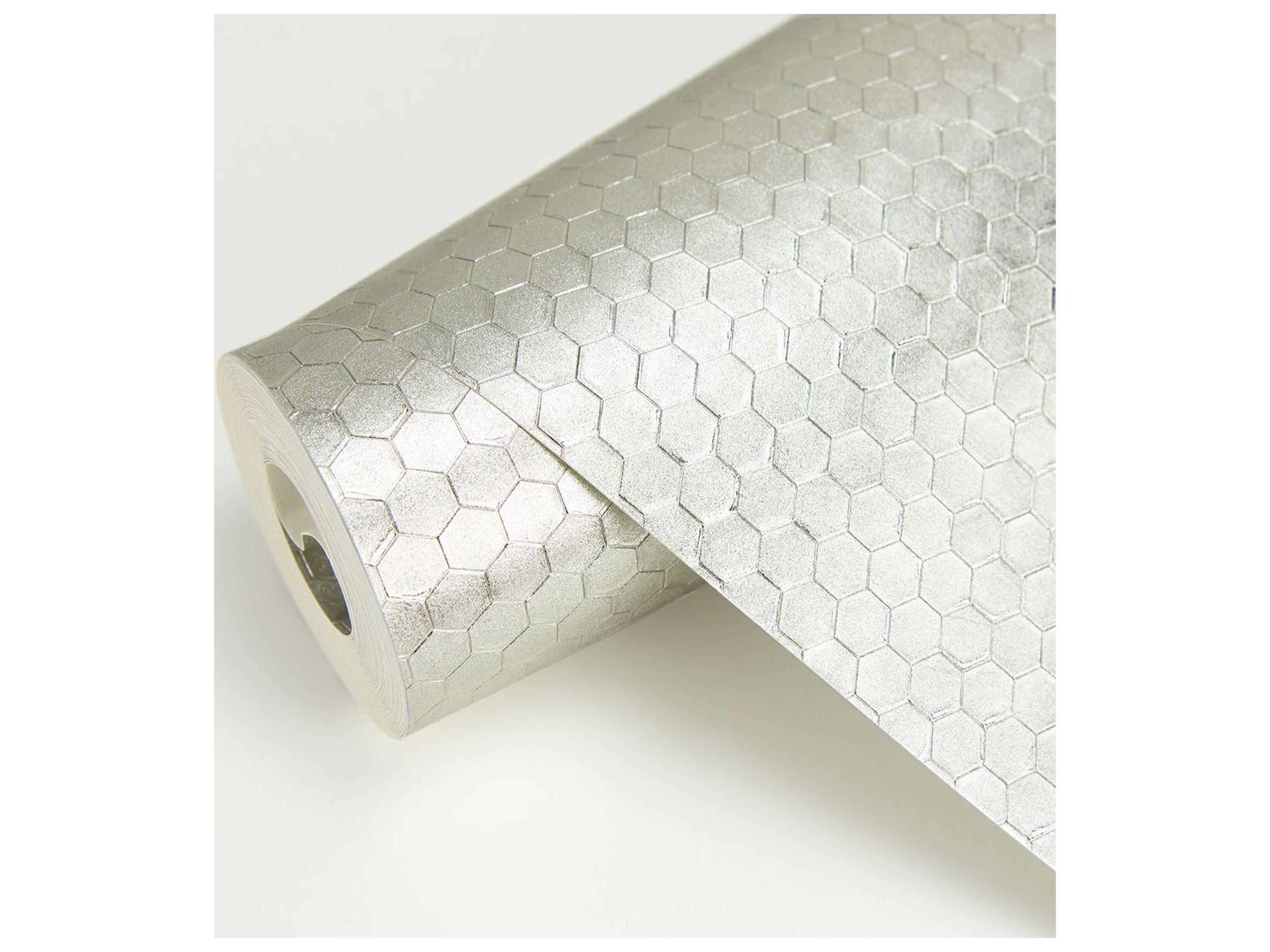 Brewster Home Fashions Polished Carbon Platinum Honeycomb Geometric Wallpaper