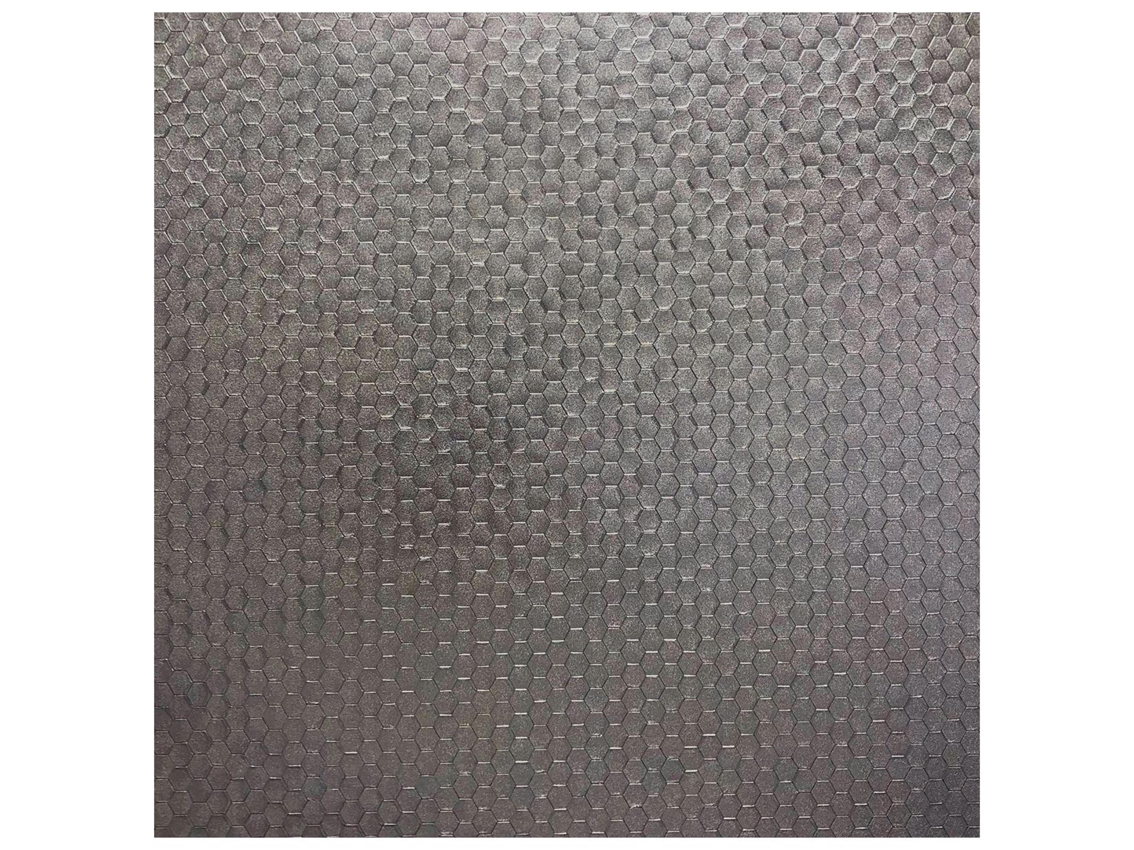 Polished Carbon Pewter Honeycomb Geometric Wallpaper