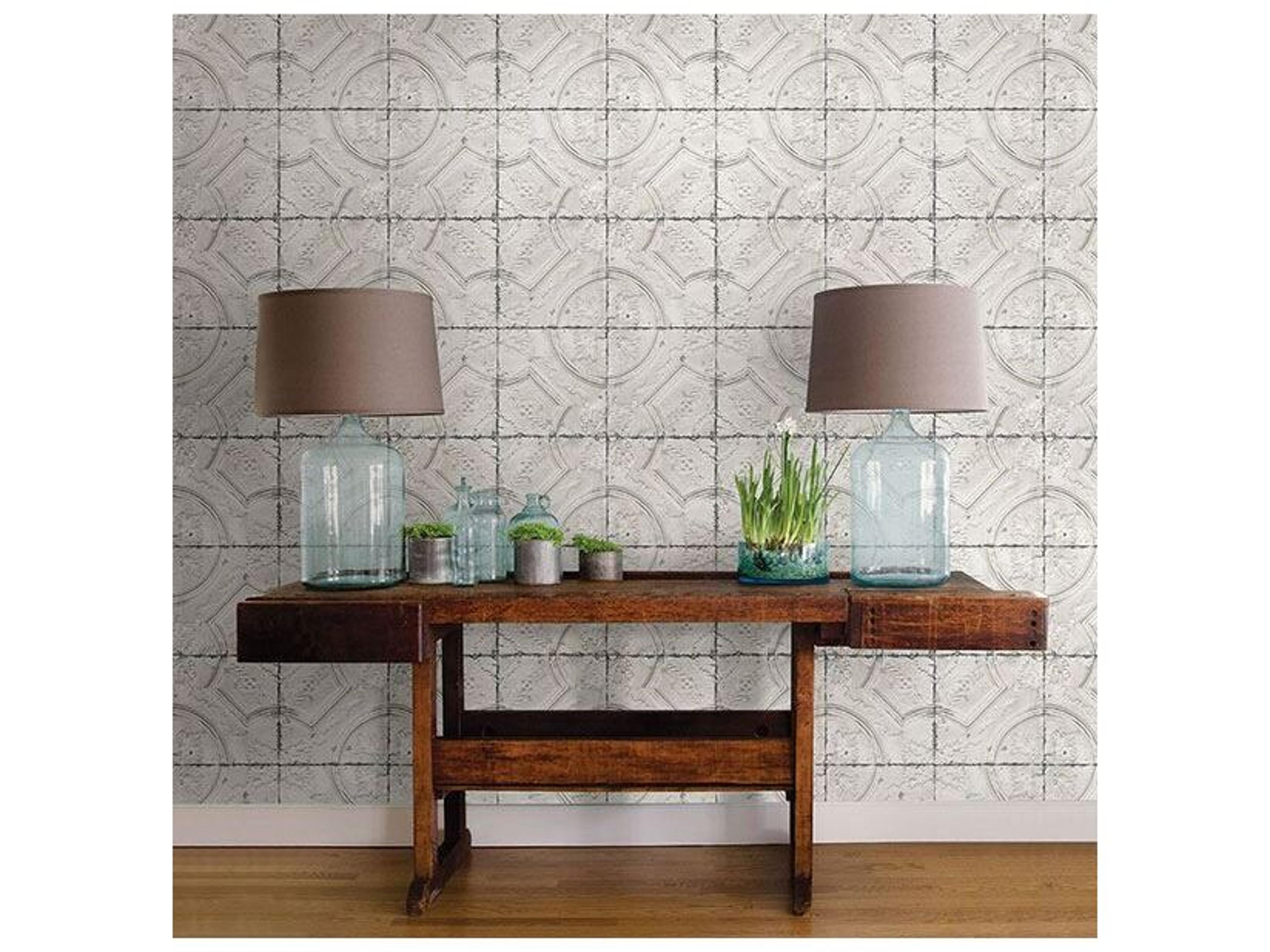 Brewster Home Fashions Chesapeake Susanna Off-White Vintage Tin Tile Wallpaper