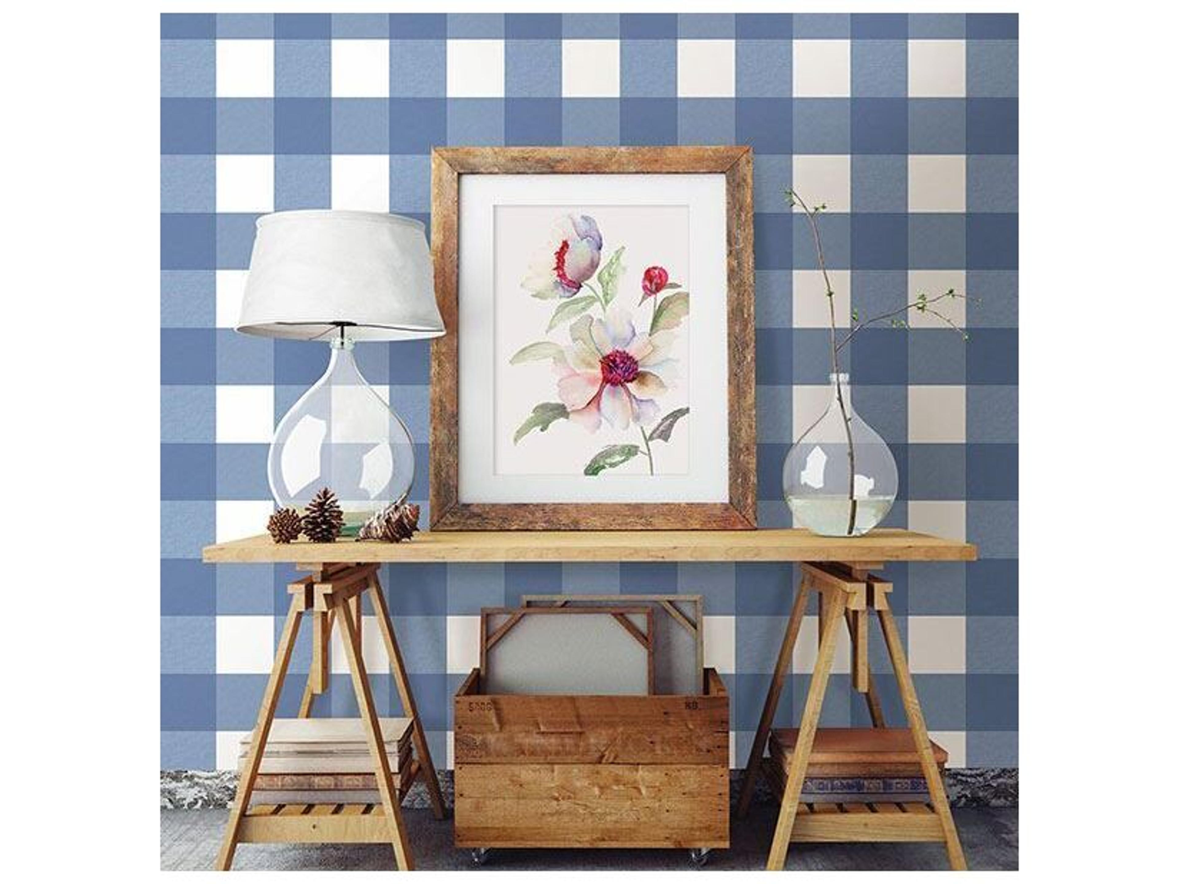 Brewster Home Fashions Chesapeake Amos Blue Gingham Wallpaper