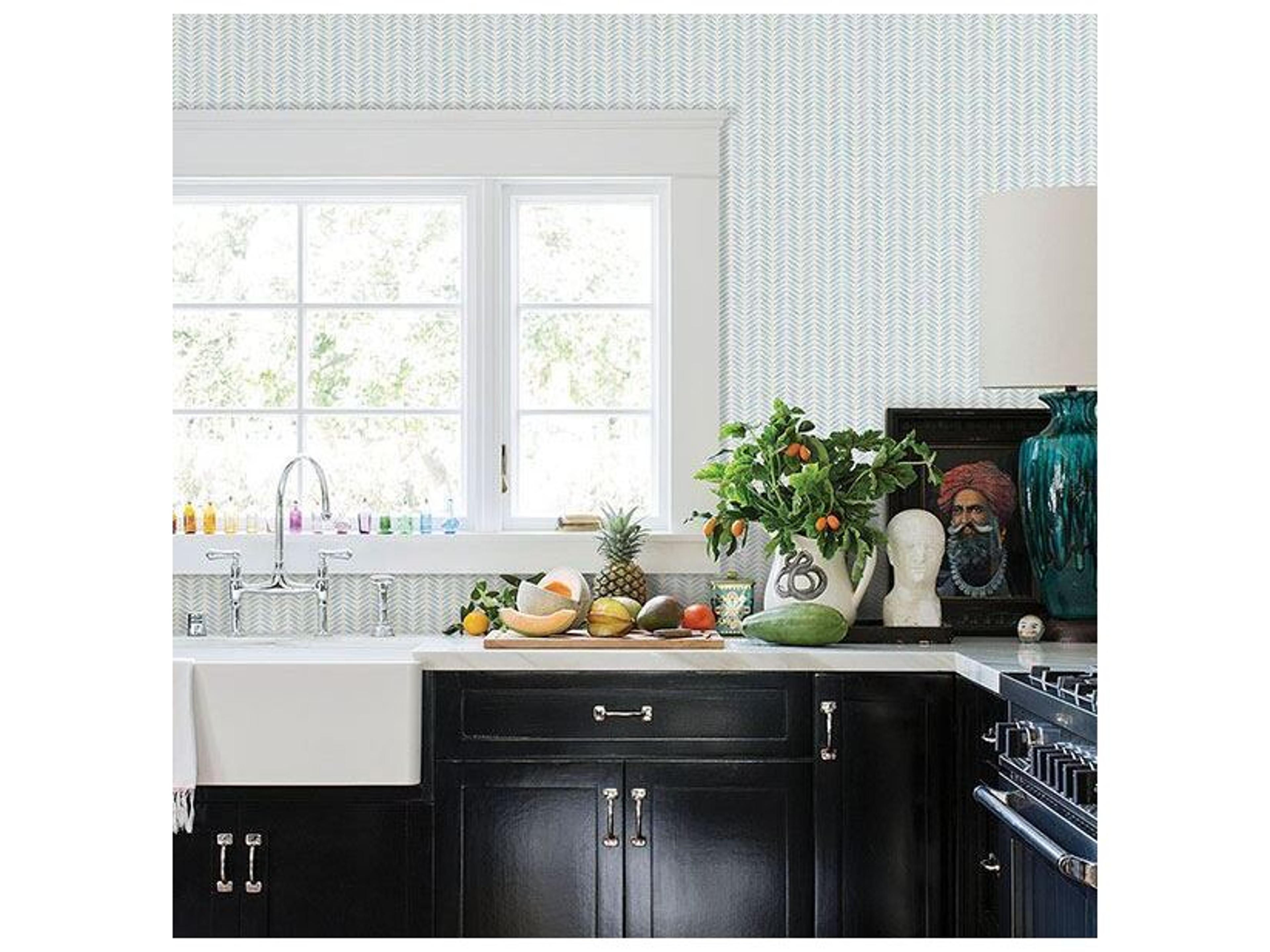 Brewster Home Fashions Chesapeake Espalier Sky Blue Chevron Stripe Wallpaper