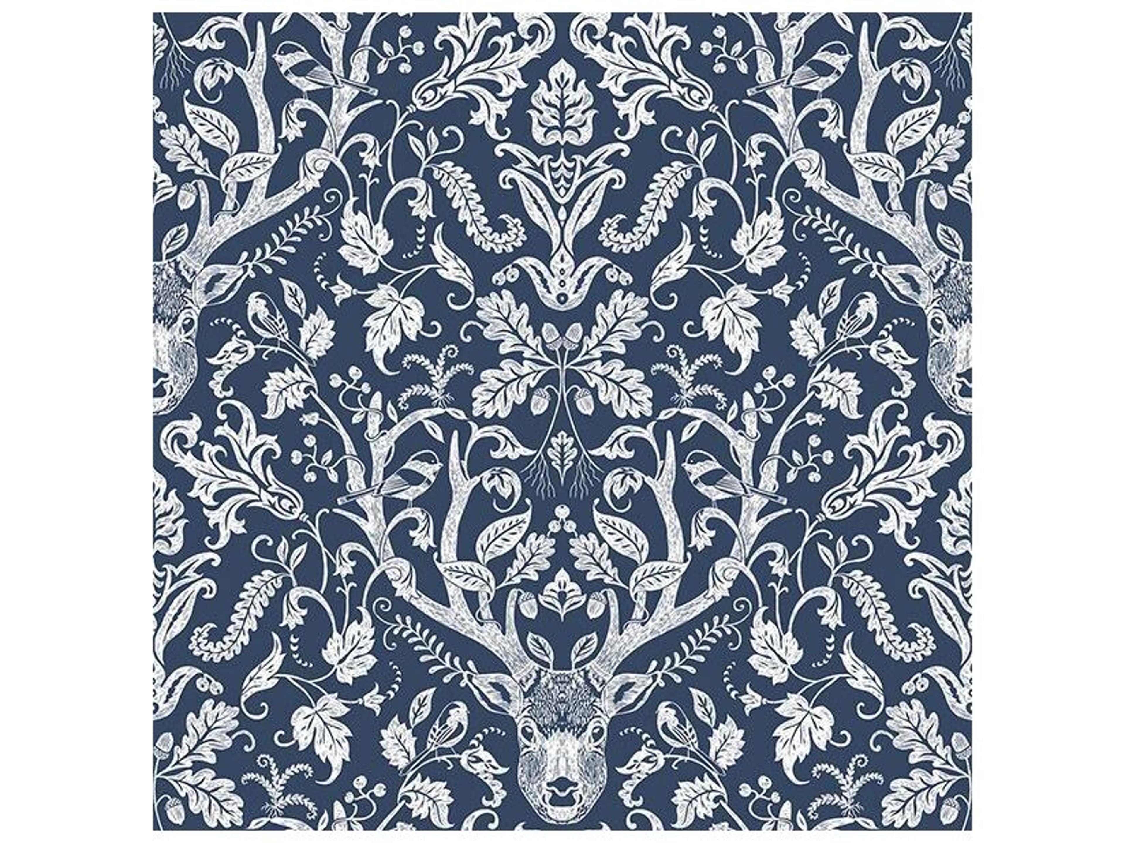 Chesapeake Kiwassa Navy Antler Damask Wallpaper