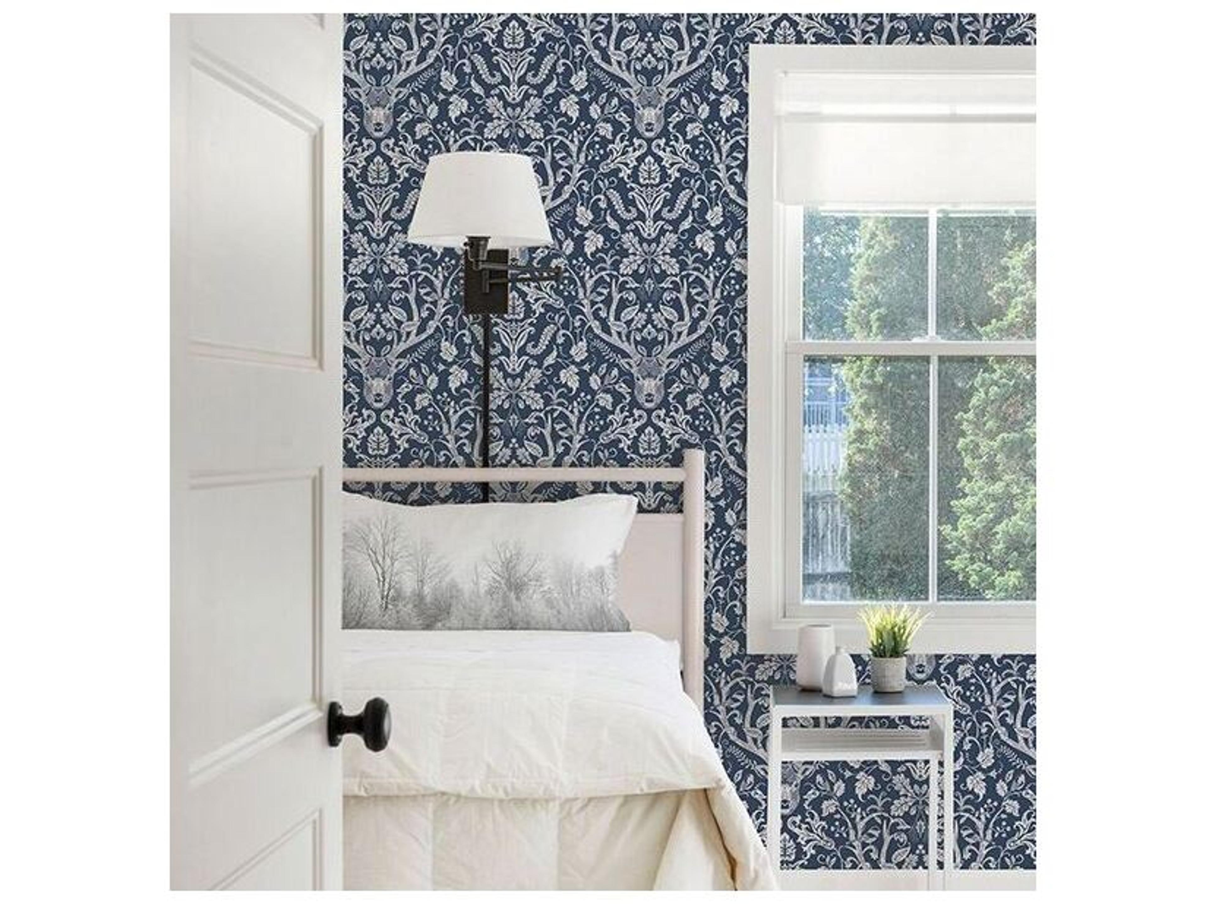 Brewster Home Fashions Chesapeake Kiwassa Navy Antler Damask Wallpaper