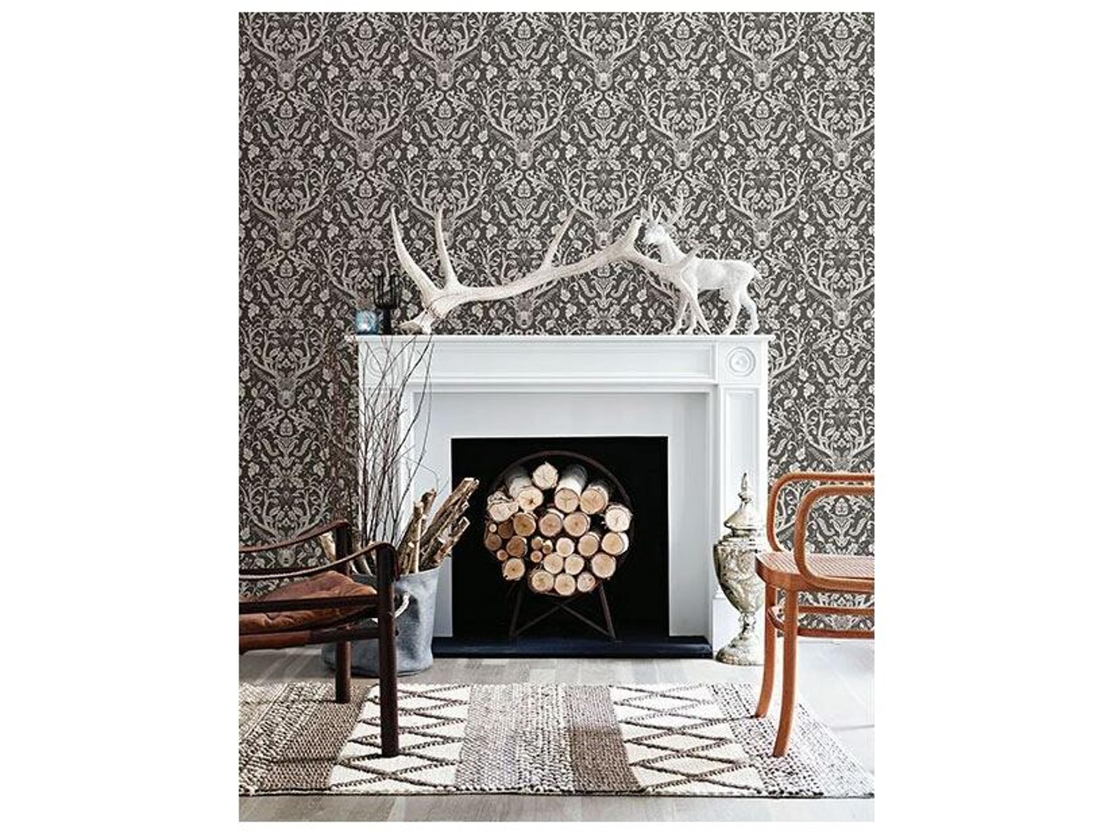 Brewster Home Fashions Chesapeake Kiwassa Brown Antler Damask Wallpaper