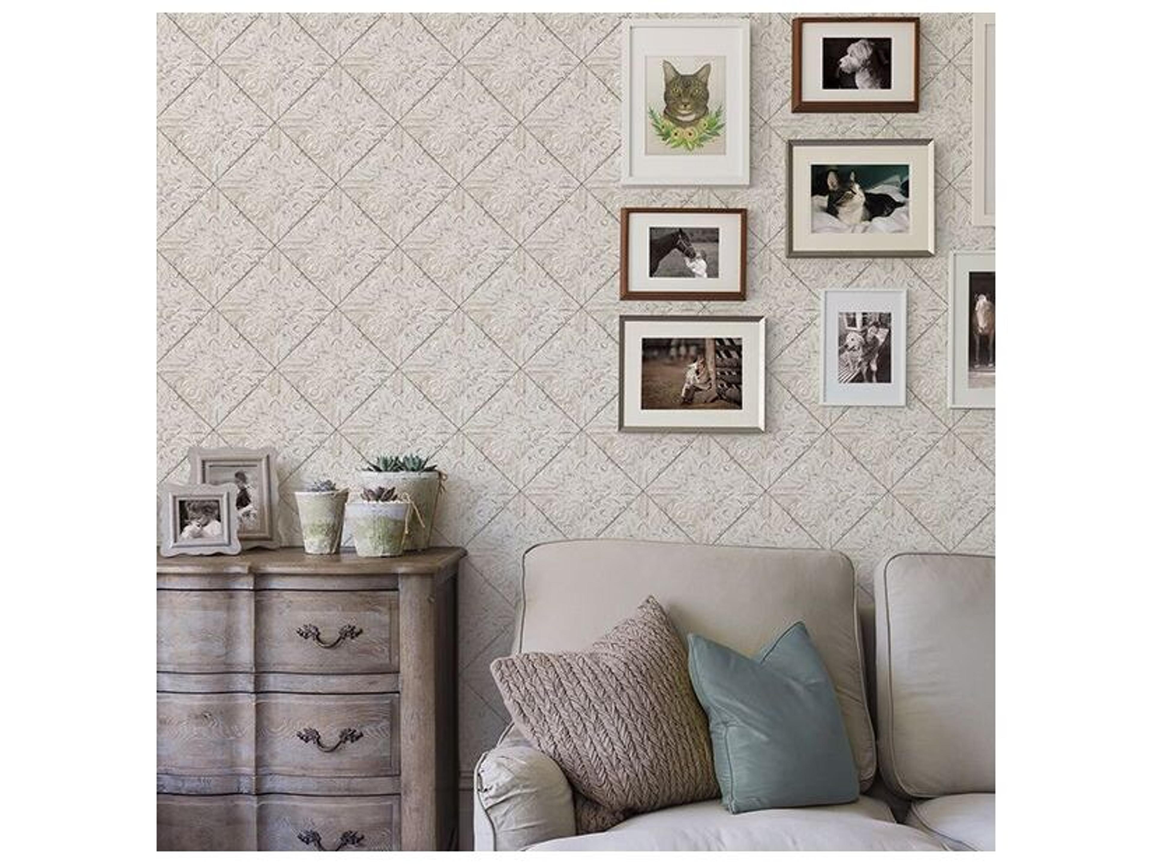 Brewster Home Fashions Chesapeake Brandi Grey Metallic Faux Tile Wallpaper