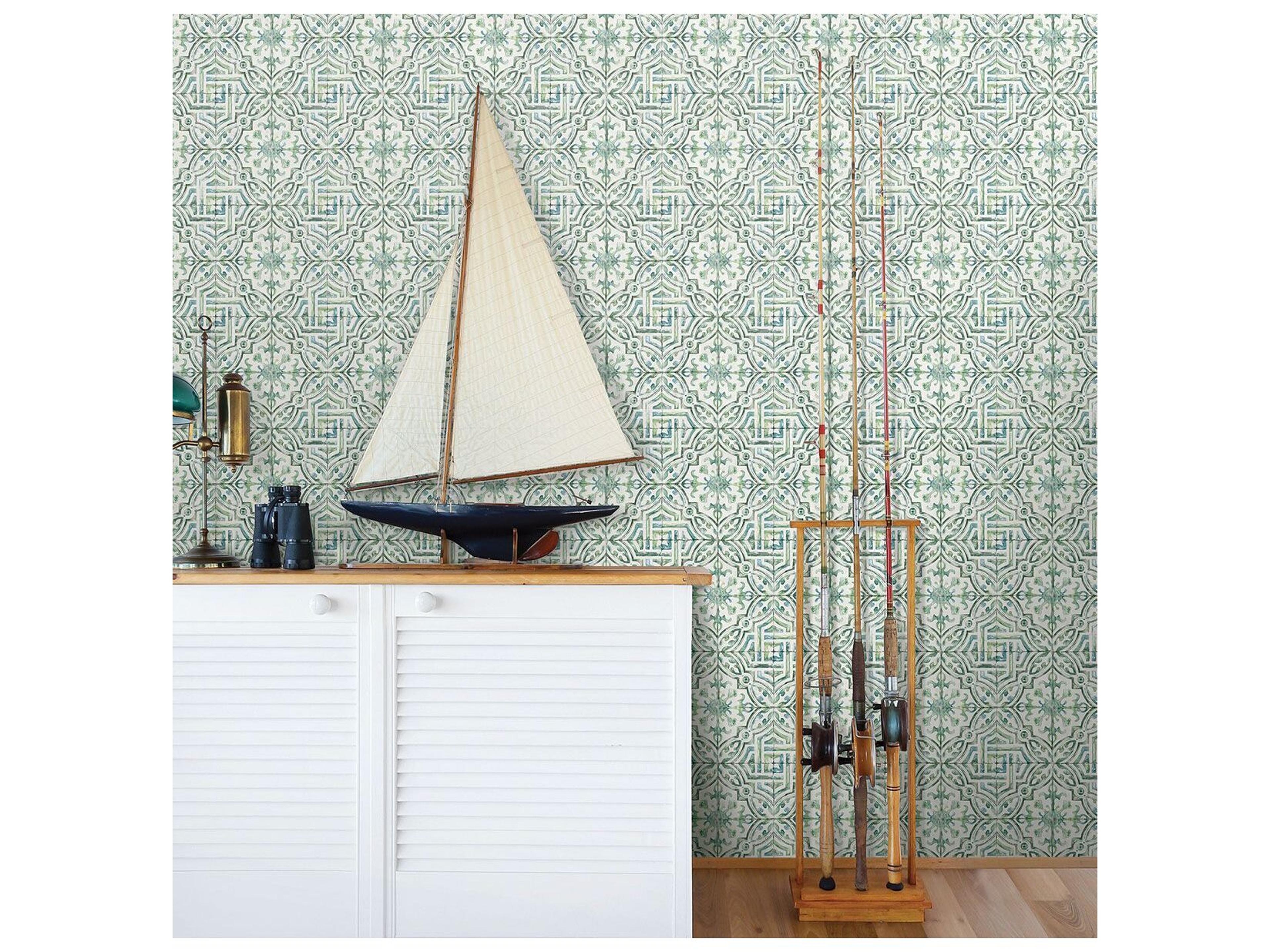 Brewster Home Fashions Chesapeake Sonoma Green Beach Tile Wallpaper