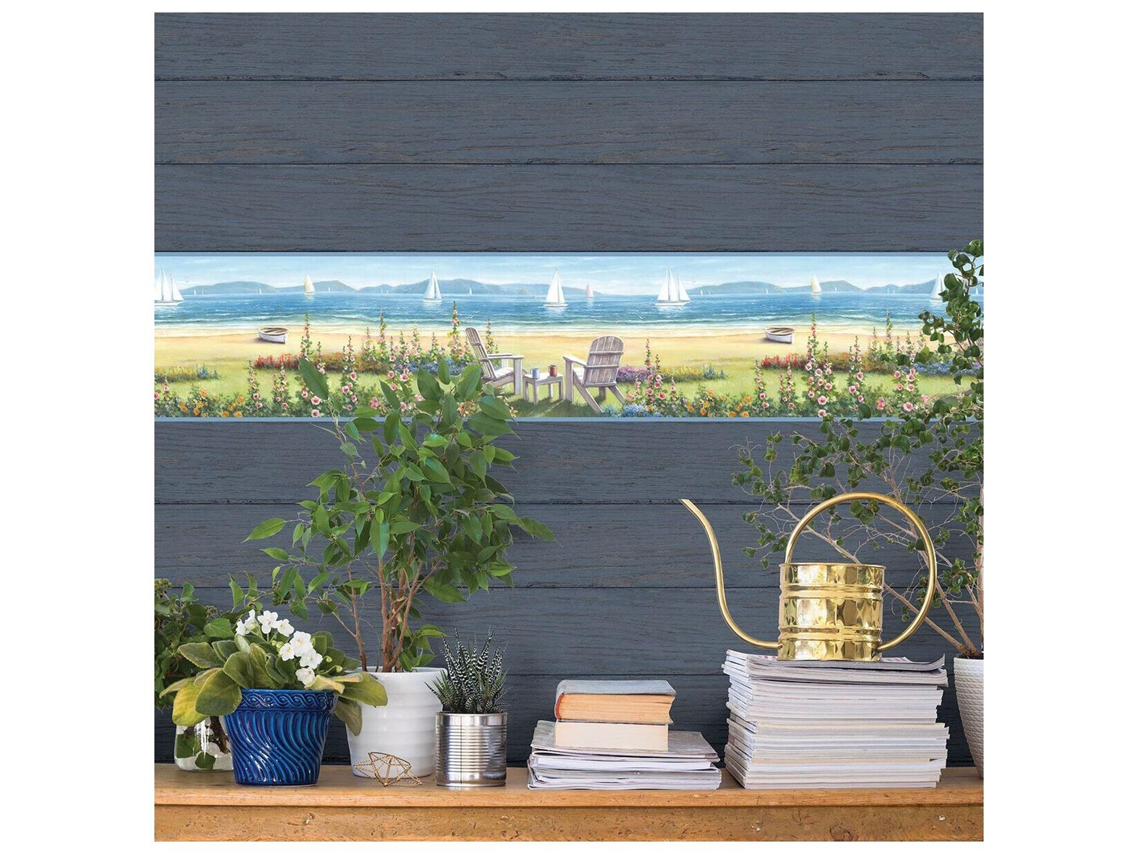 Brewster Home Fashions Chesapeake Barnstable Blue Seaside Portrait Border