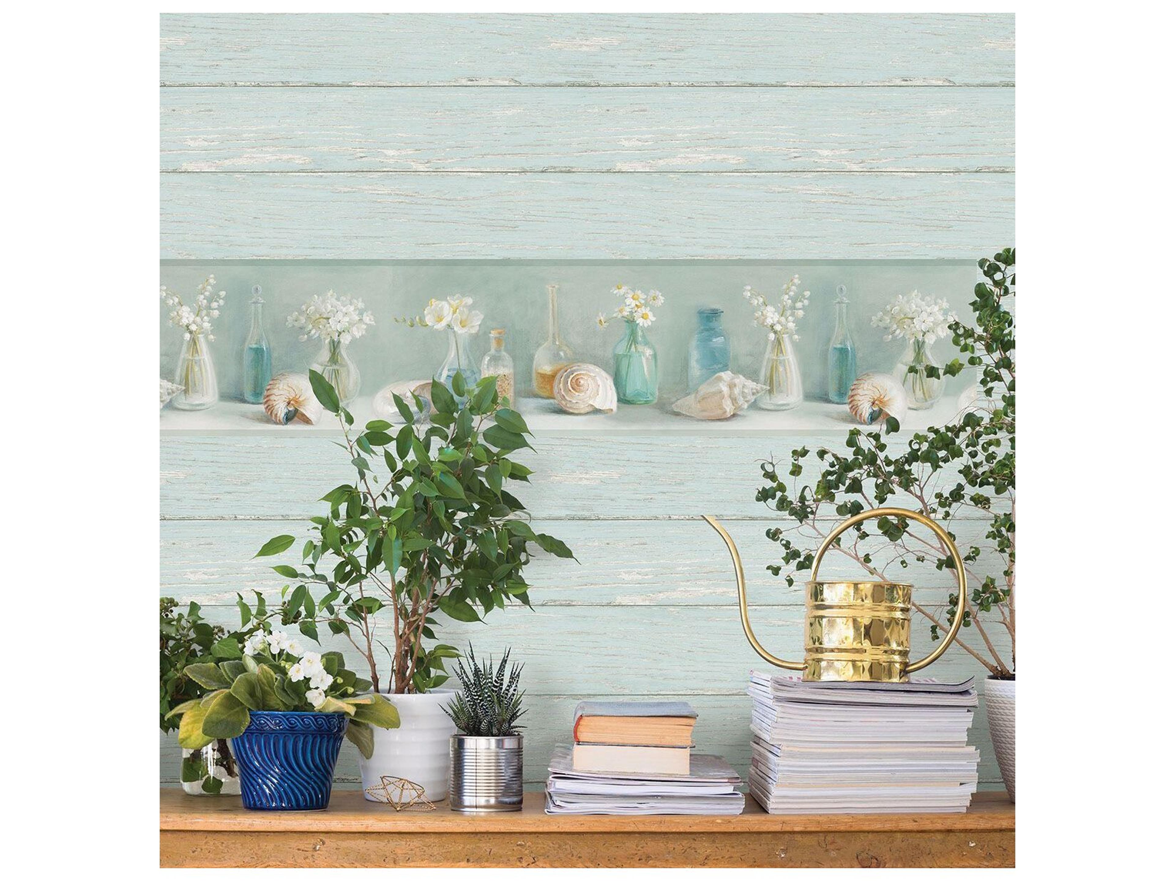 Brewster Home Fashions Chesapeake Cahoon Teal Vases Border