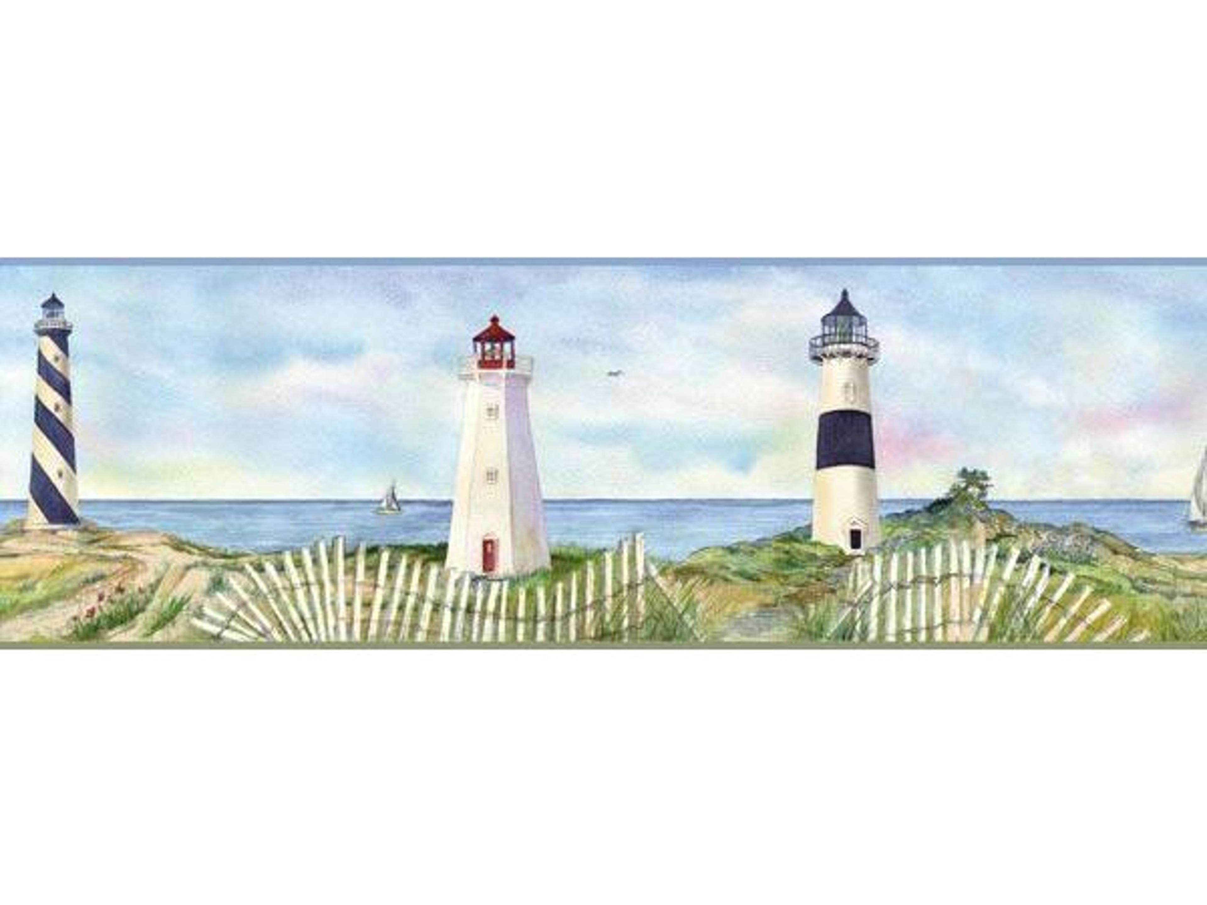 Chesapeake Eugene Light Blue Coastal Lighthouse Portrait Border