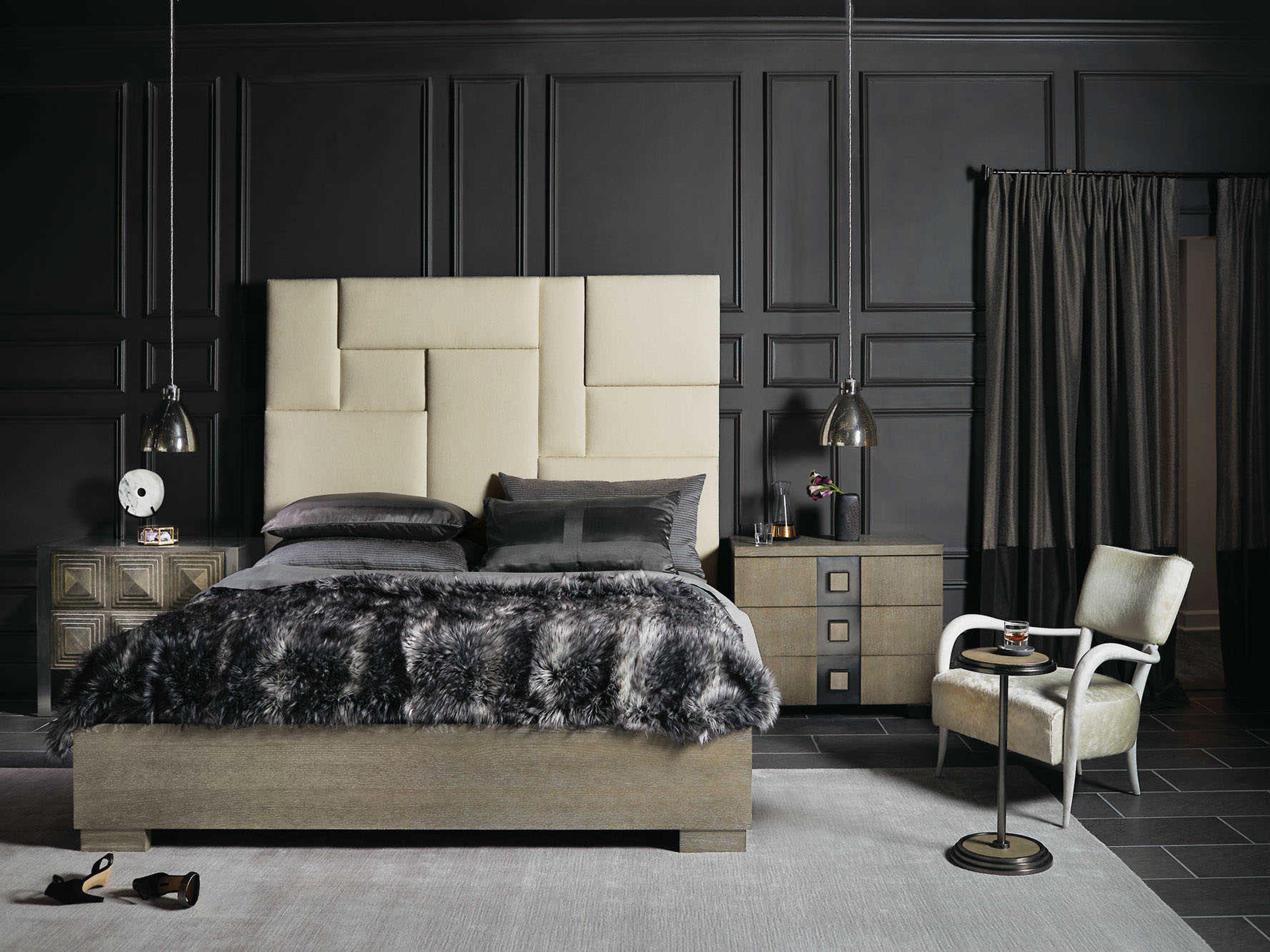 Bernhardt Mosaic Beige Solid Wood Upholstered King Platform Bed