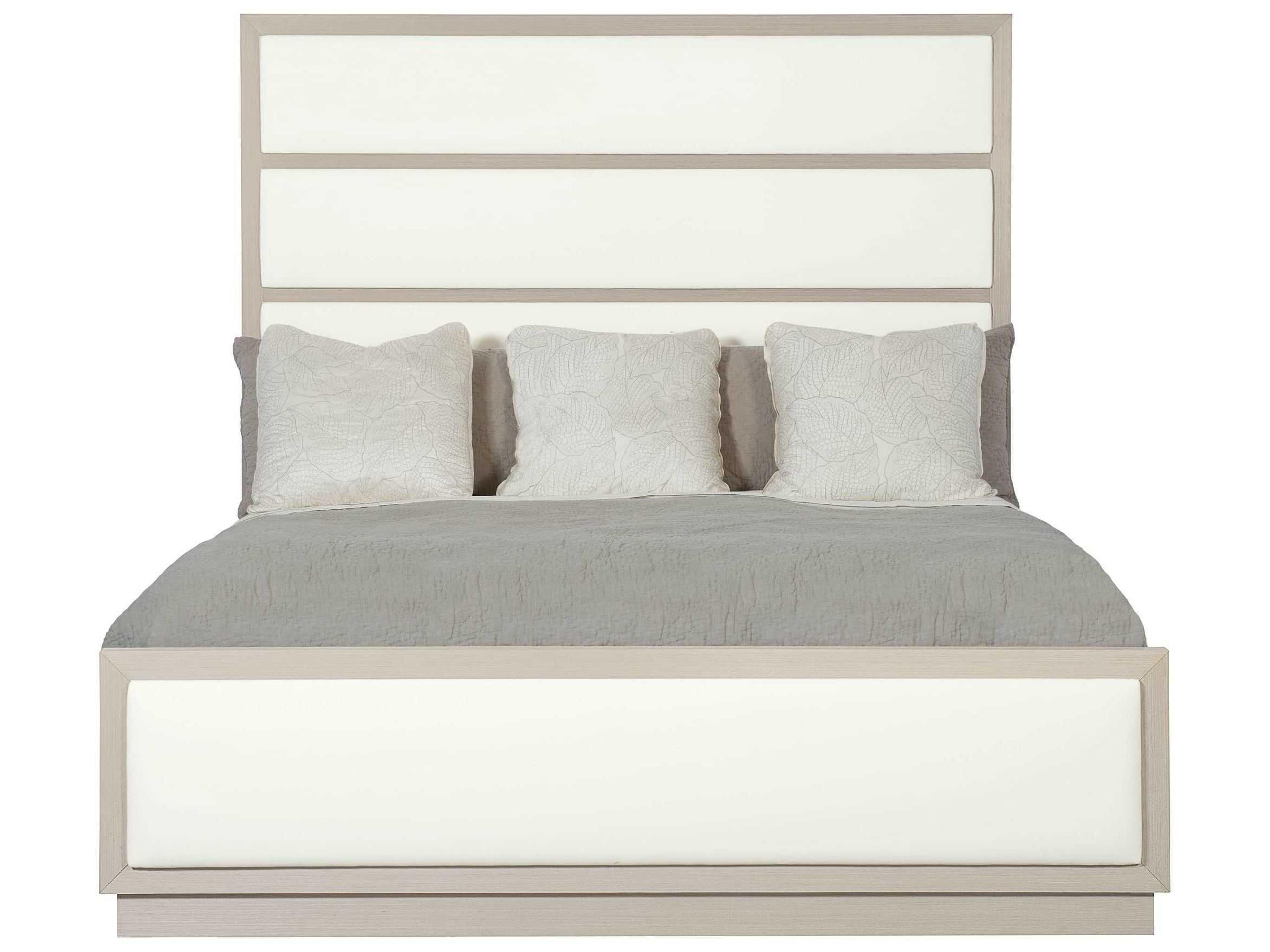 Bernhardt Axiom Linear Gray Beige Poplar Wood Upholstered King Panel Bed