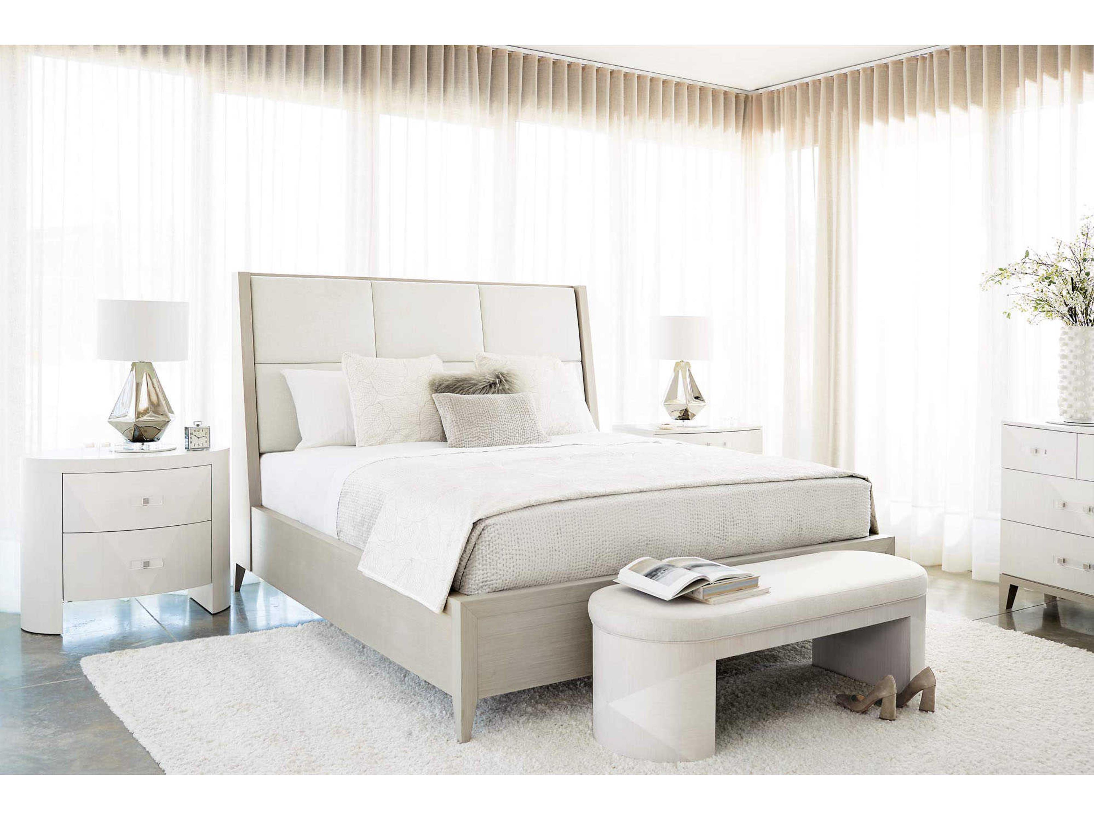 Bernhardt Axiom Linear Gray Beige Poplar Wood Upholstered Queen Panel Bed