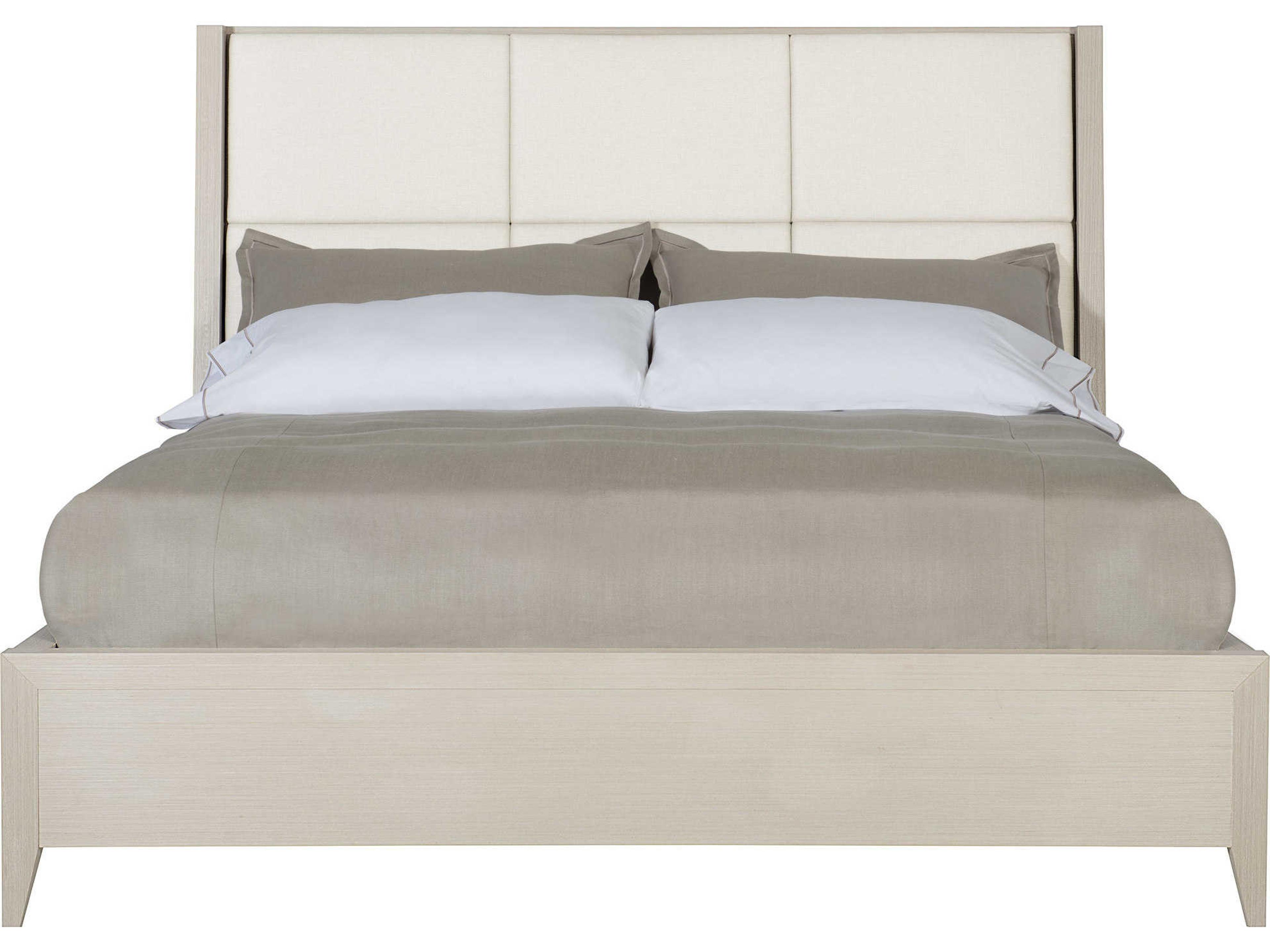 Bernhardt Axiom Linear Gray Beige Poplar Wood Upholstered King Panel Bed