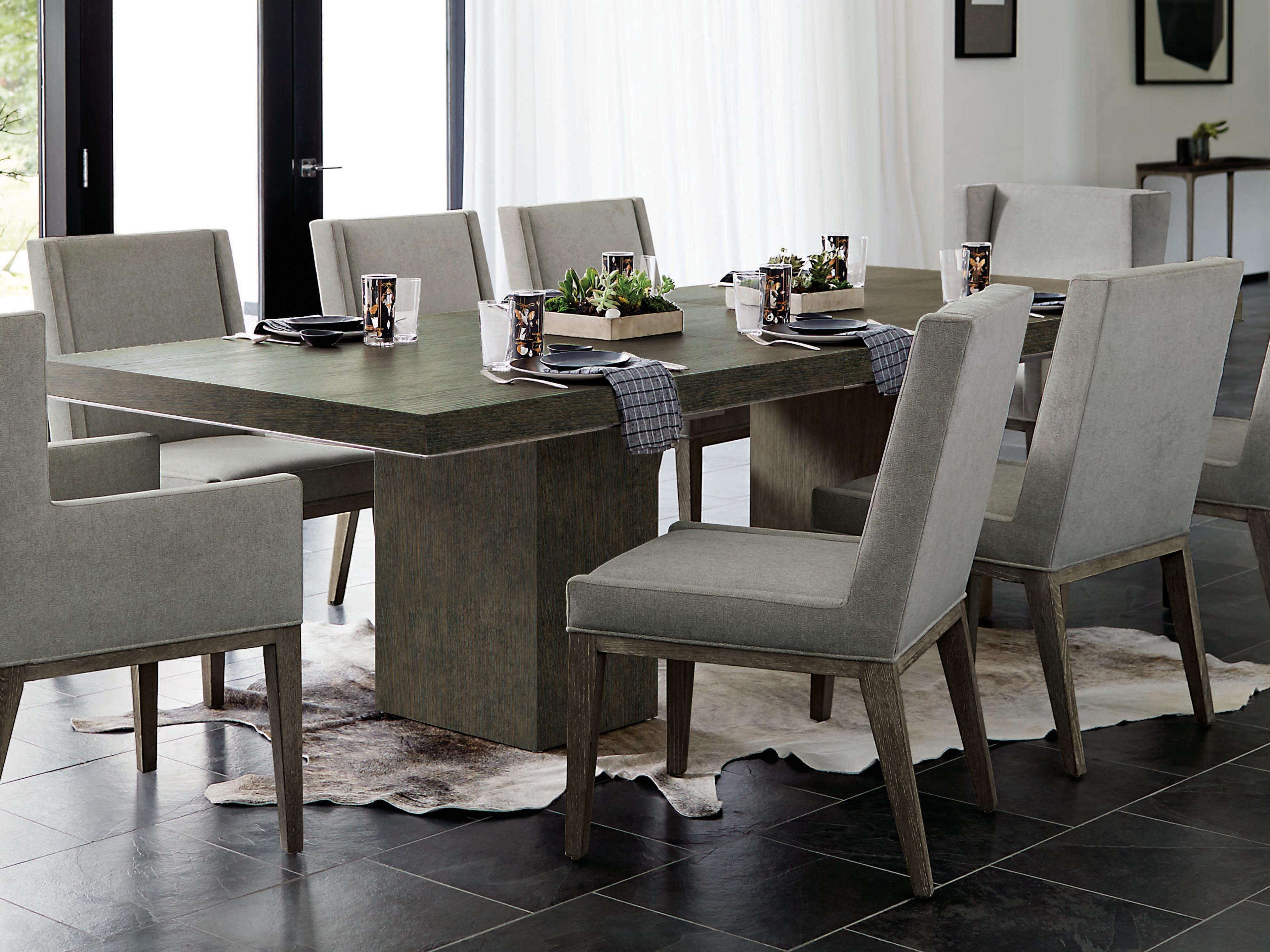 Bernhardt Linea Rectangular Wood Cerused Charcoal Textured Graphite Metal Dining Table