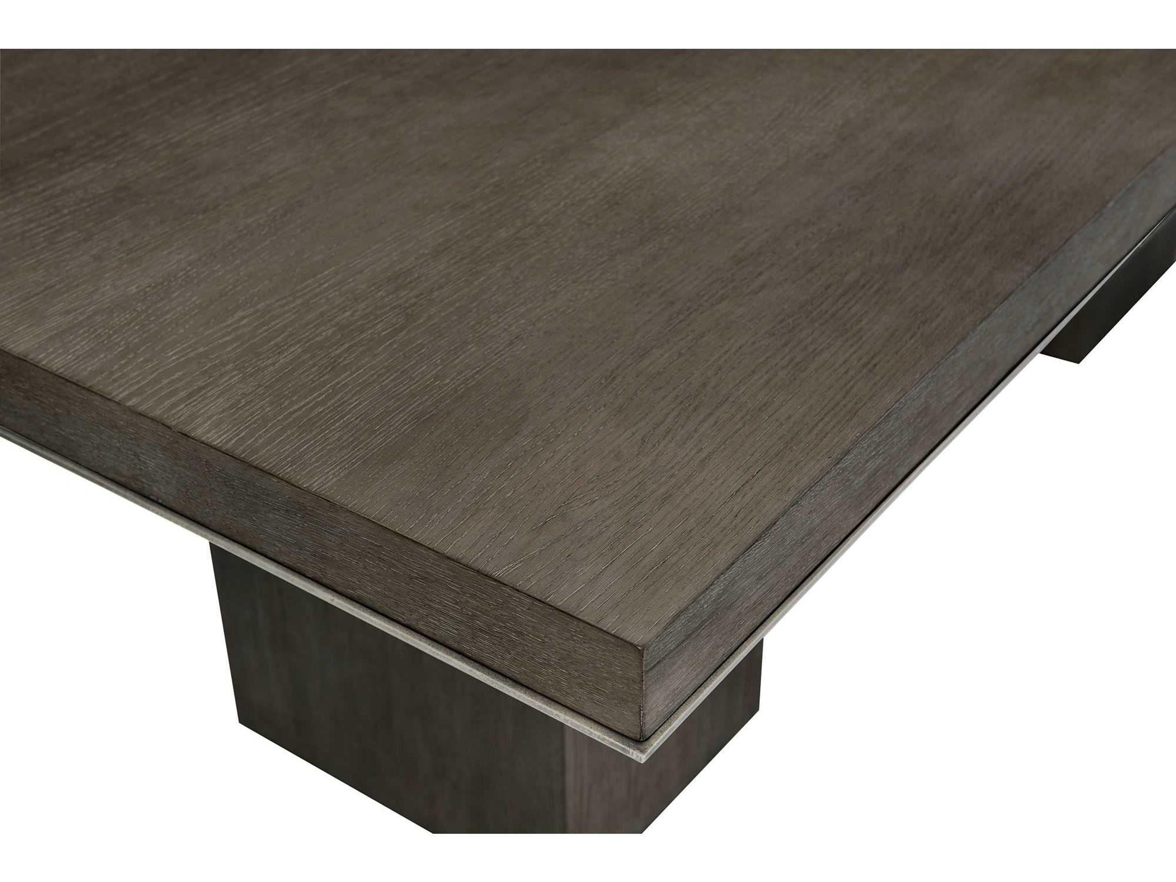 Bernhardt Linea Rectangular Wood Cerused Charcoal Textured Graphite Metal Dining Table
