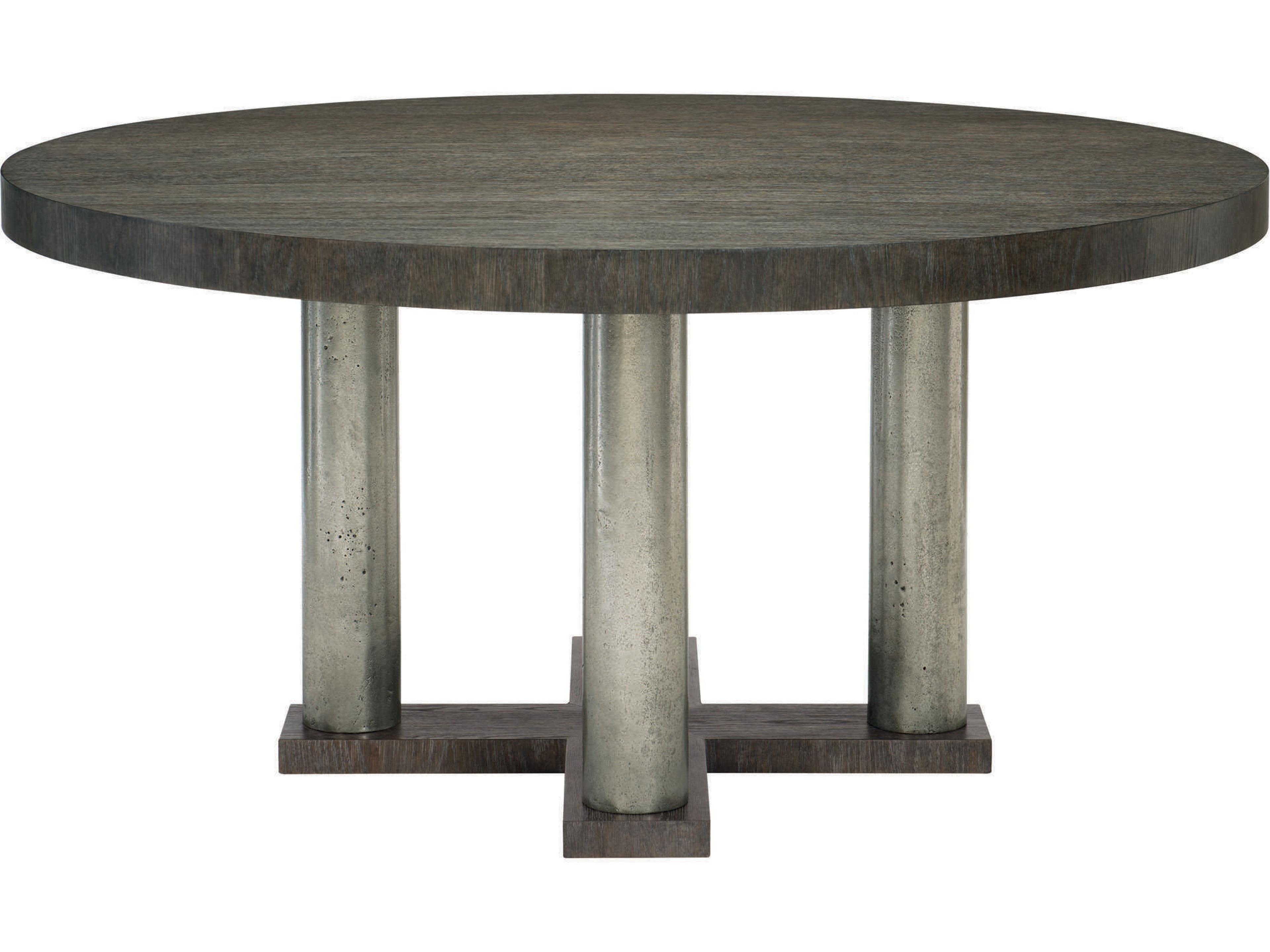 Linea Round Wood Cerused Charcoal Textured Graphite Metal Dining Table
