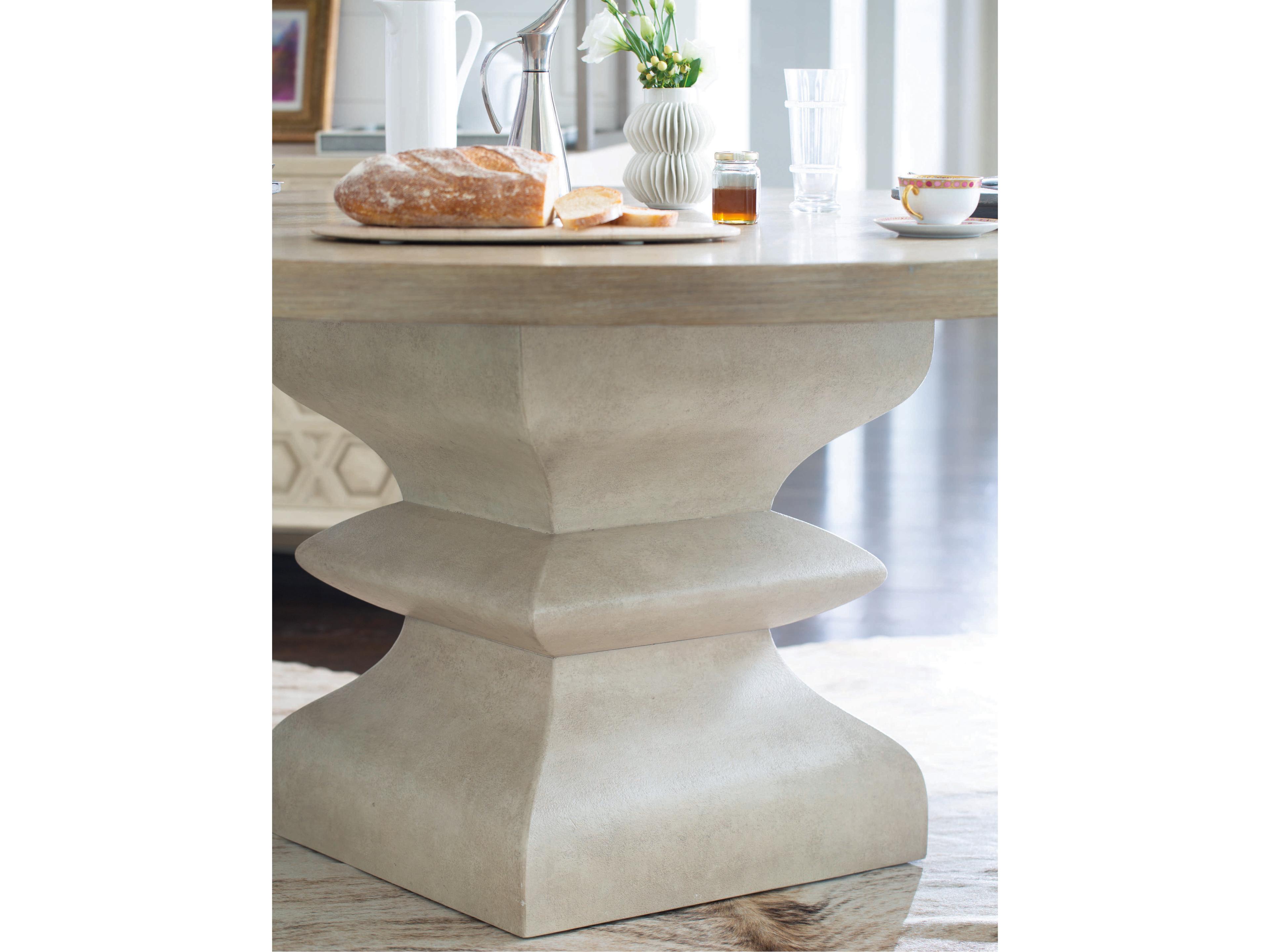 Bernhardt Santa Barbara Round Wood Sandstone Textured Cameo Dining Table