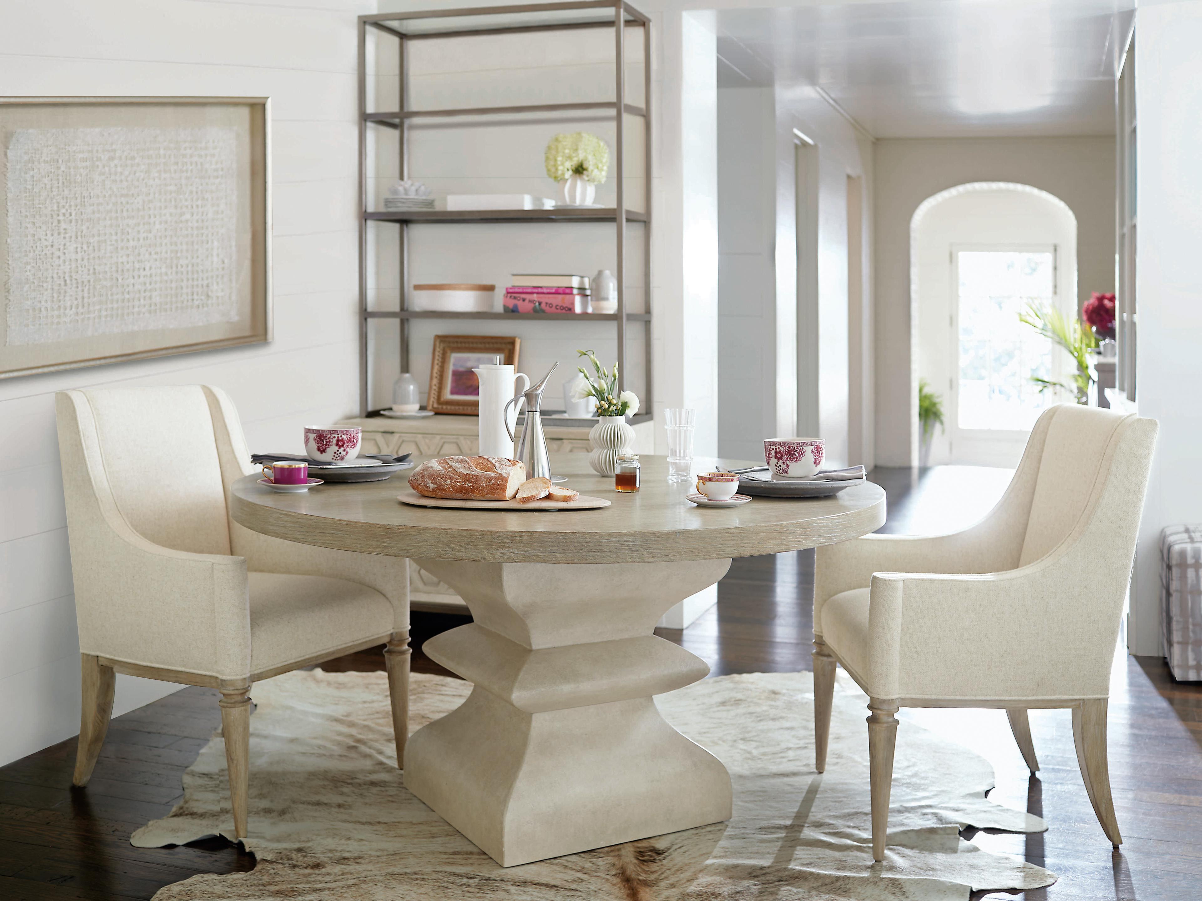 Bernhardt Santa Barbara Round Wood Sandstone Textured Cameo Dining Table