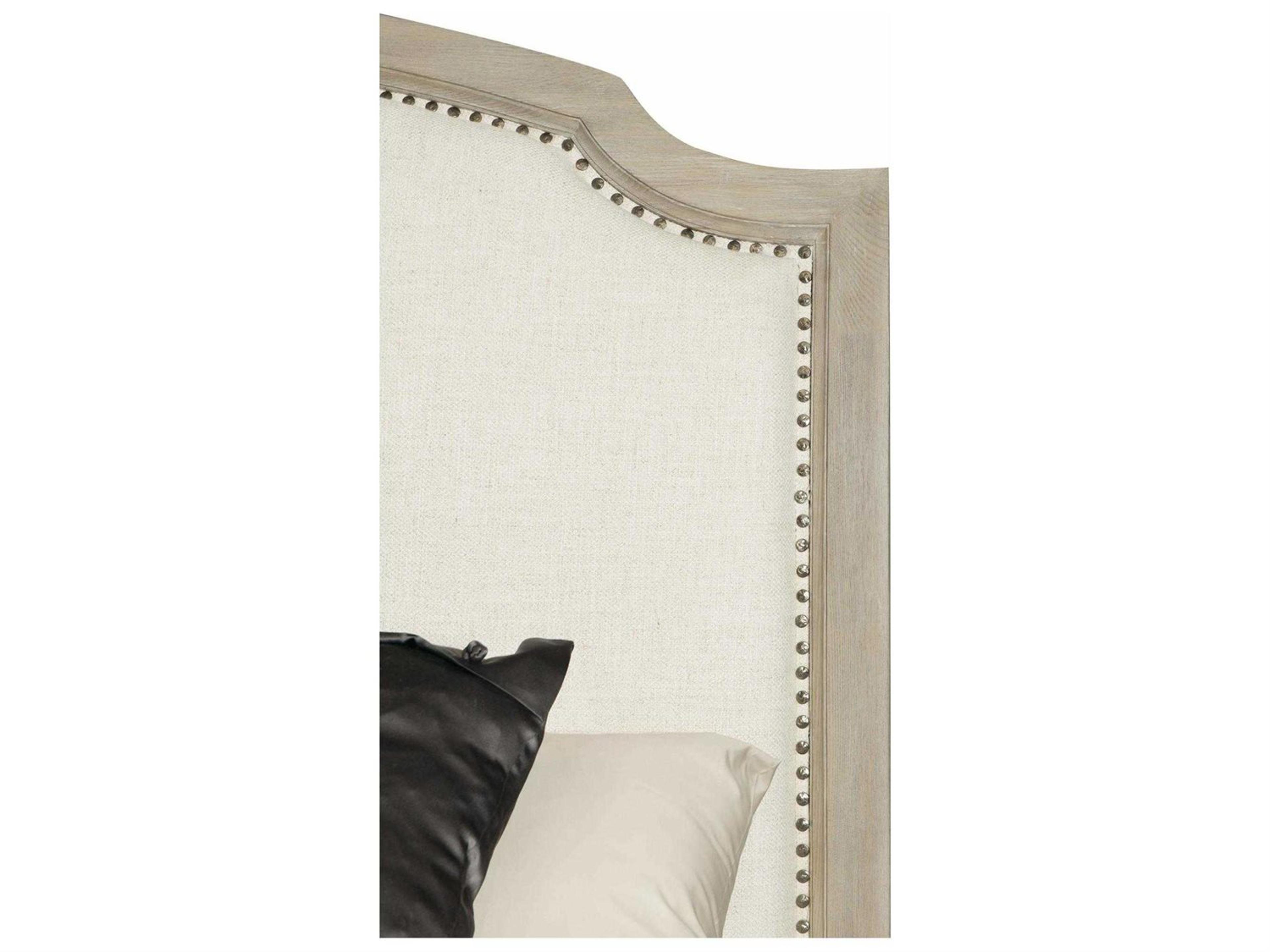 Bernhardt Santa Barbara Sandstone Beige Oak Wood Upholstered Queen Sleigh Bed