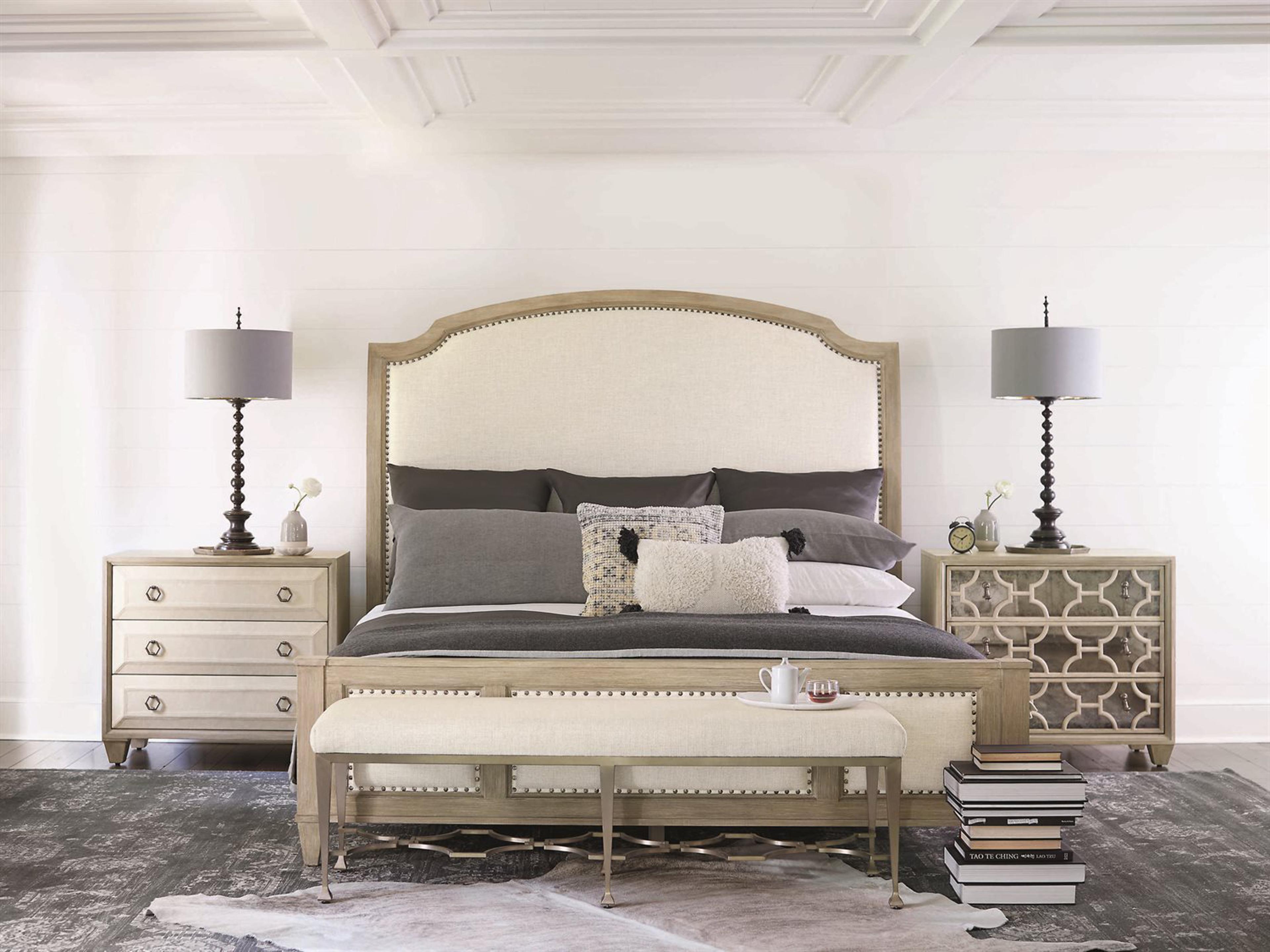 Bernhardt Santa Barbara Sandstone Beige Oak Wood Upholstered King Sleigh Bed