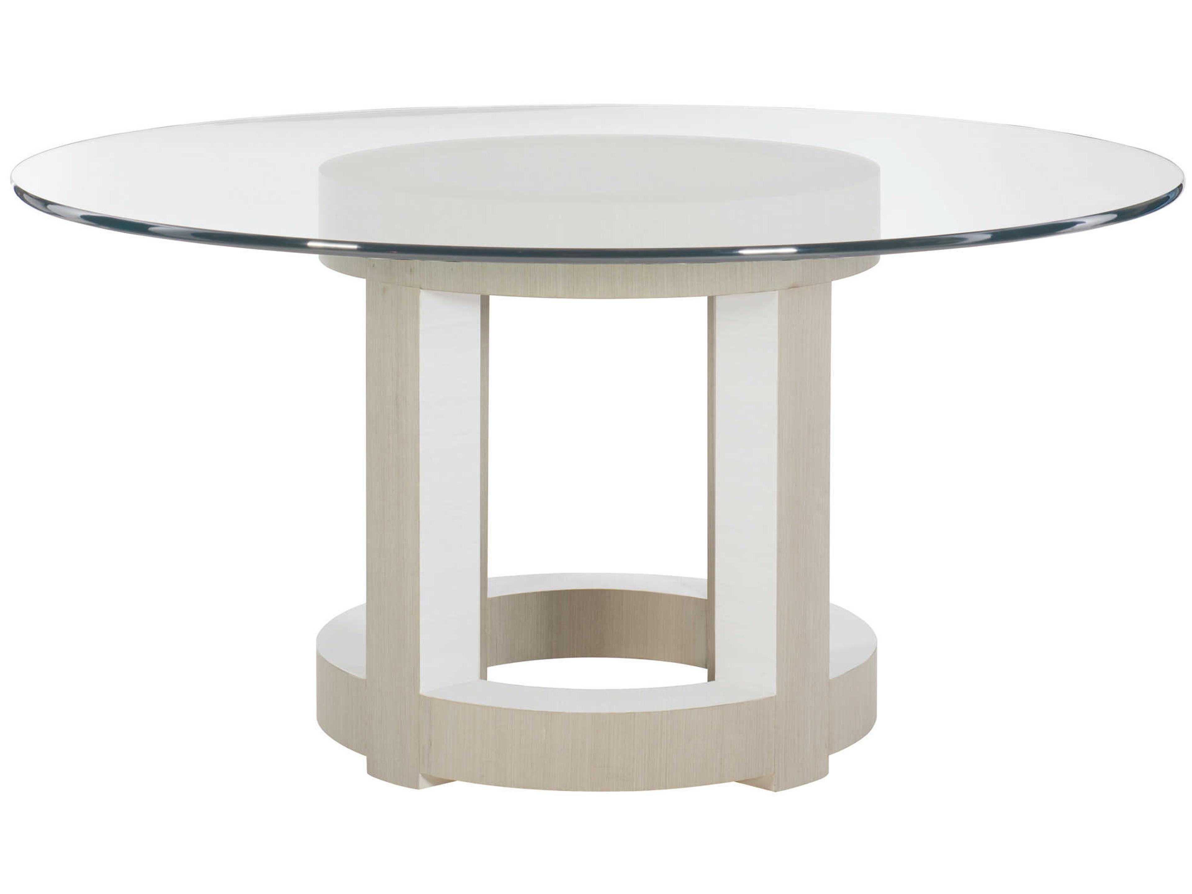 Bernhardt Axiom Round Glass Linear Gray White Dining Table